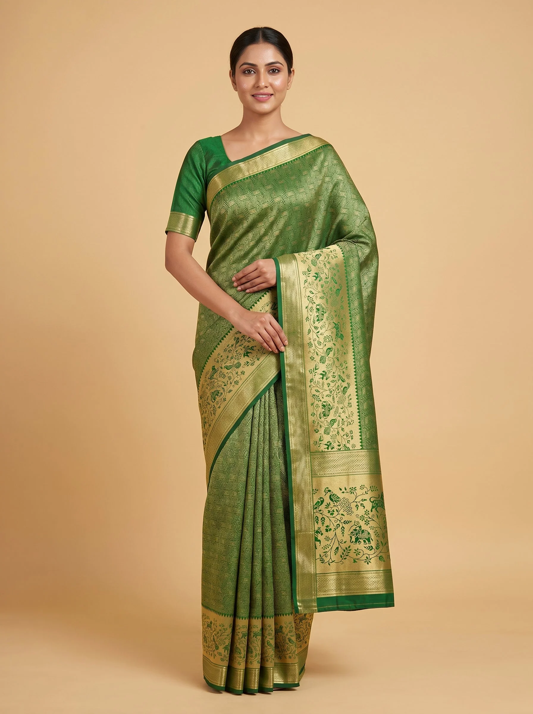 Green Crisp Sheen Handloom Saree