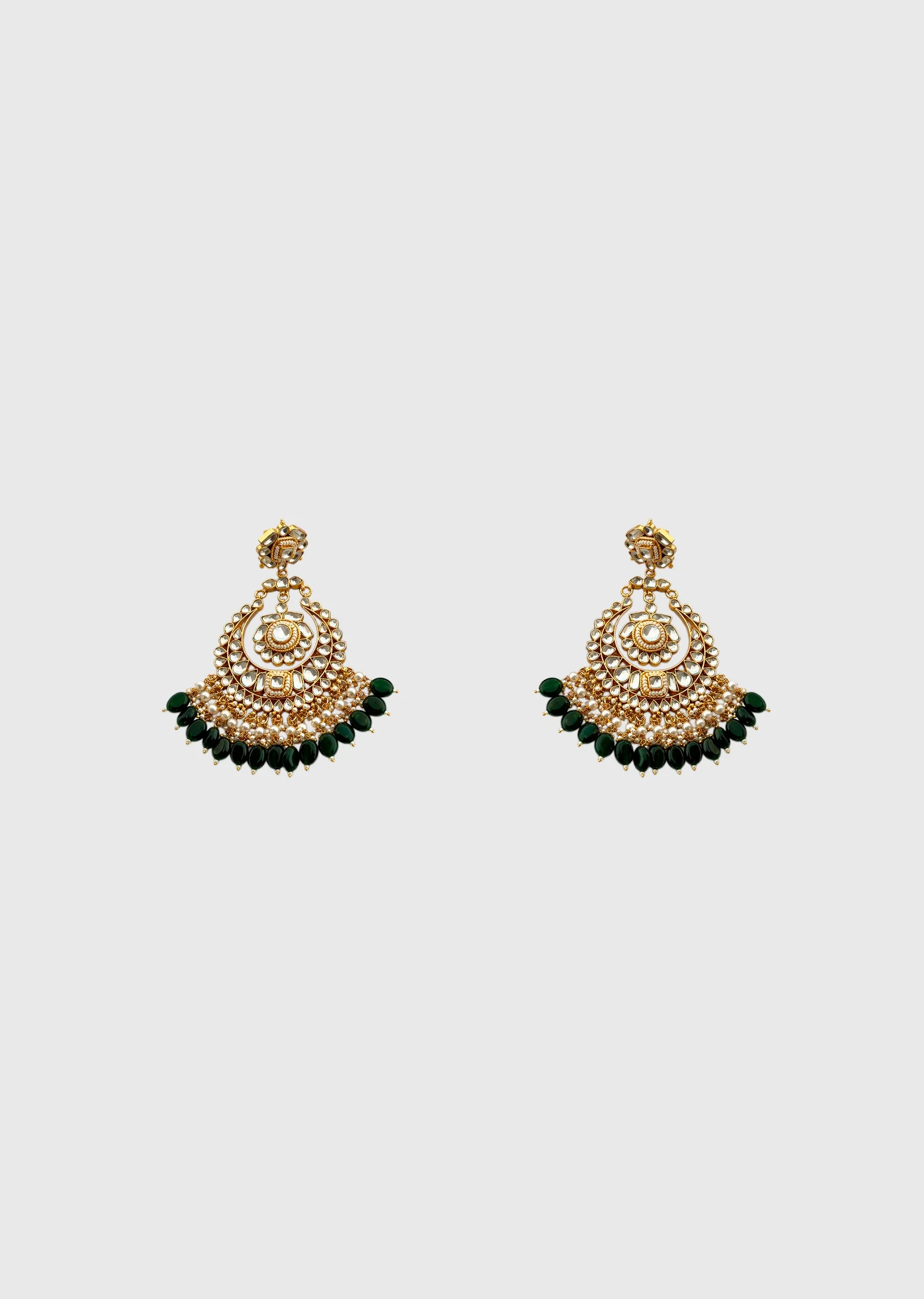 Green Drop Kundan Chandbali Earrings - Image 2