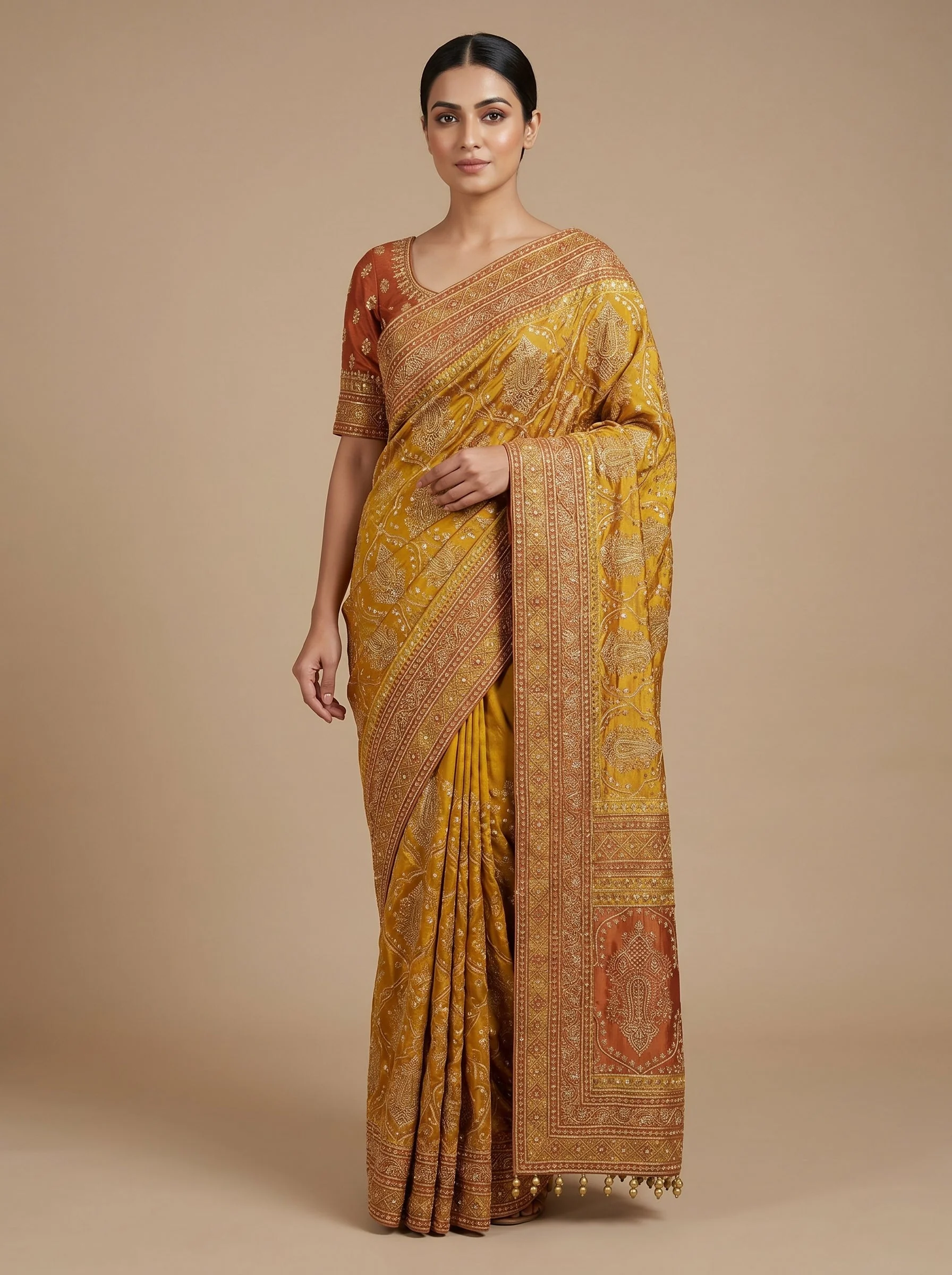Green Elegant Work Embroidered Saree