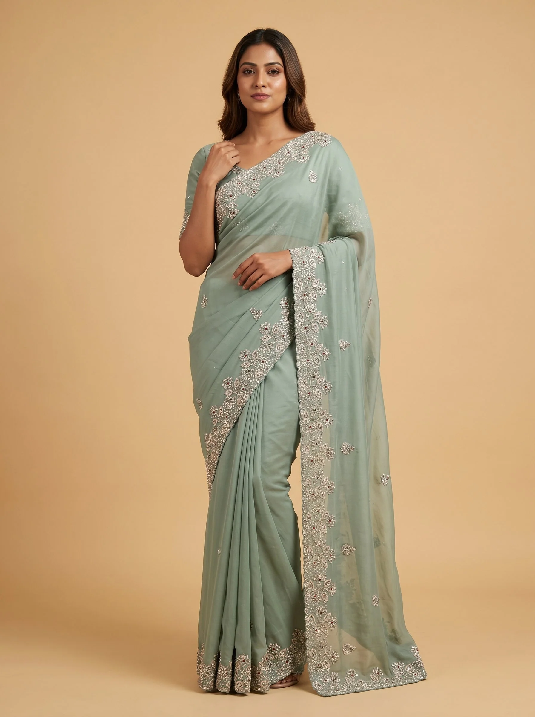 Green Embellished Grace Embroidered Saree