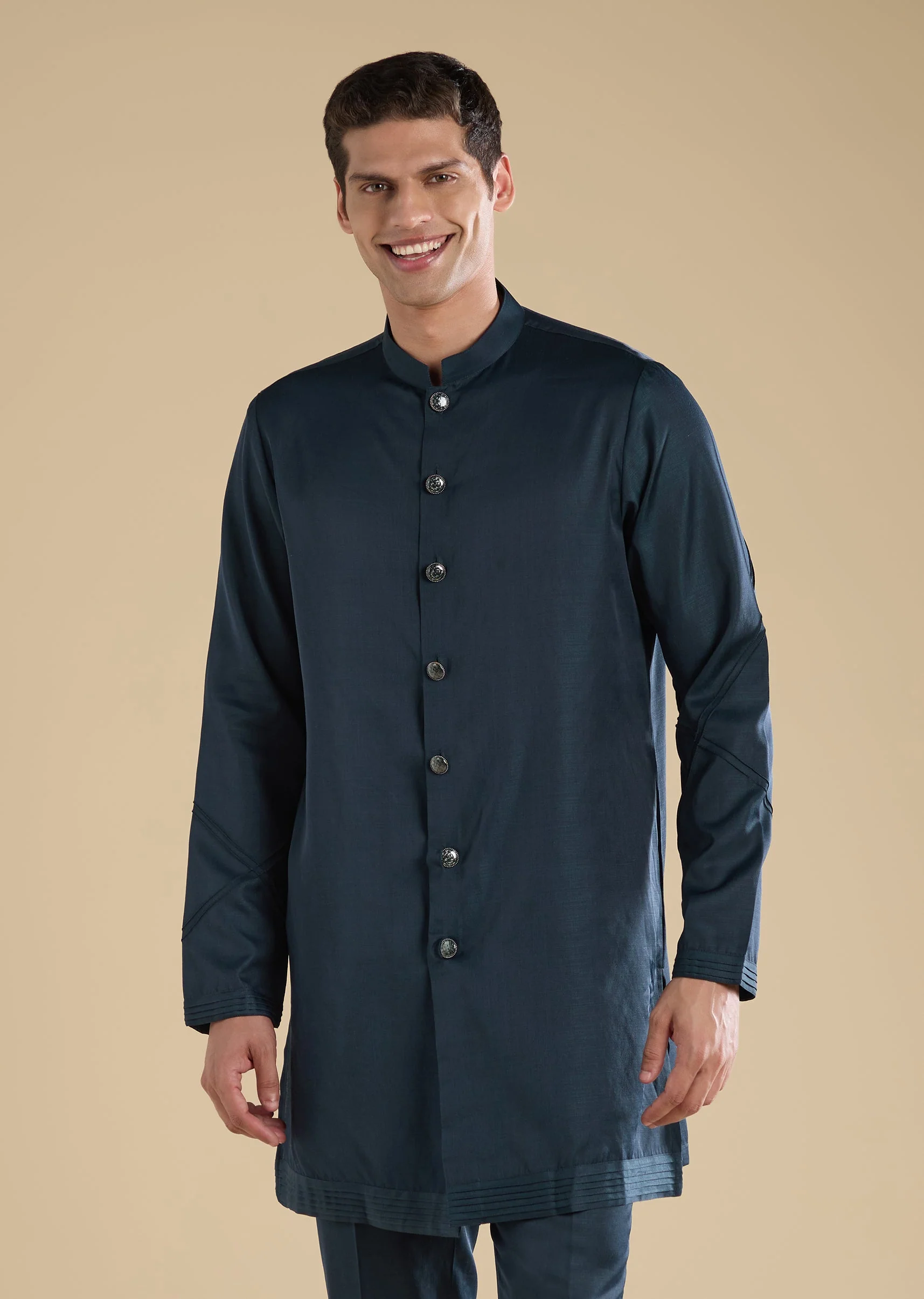 Green Embellished Jacket Kurta Set With Pants - Image 6