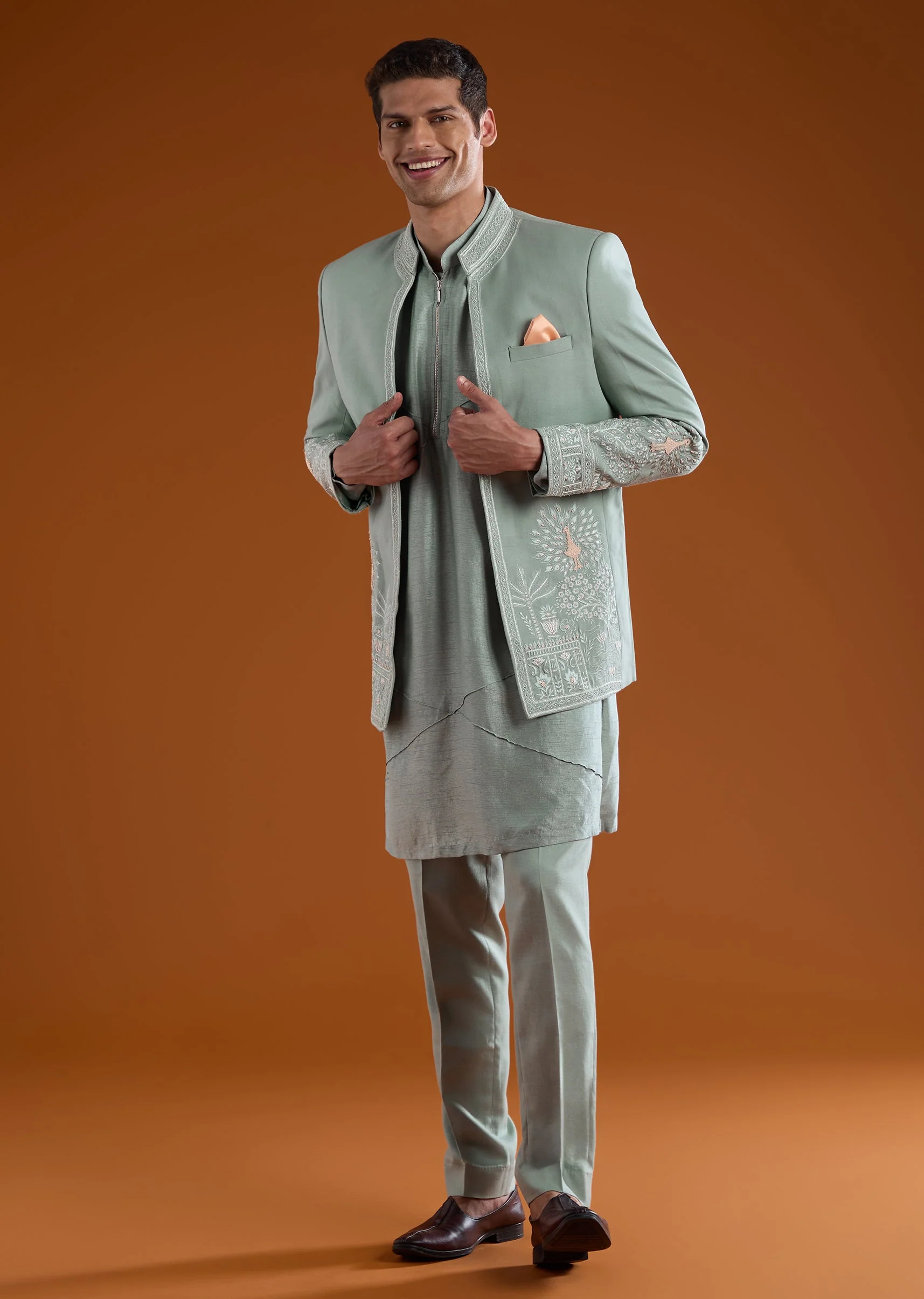 Green Embellished Jodhpuri Kurta Set - Image 3