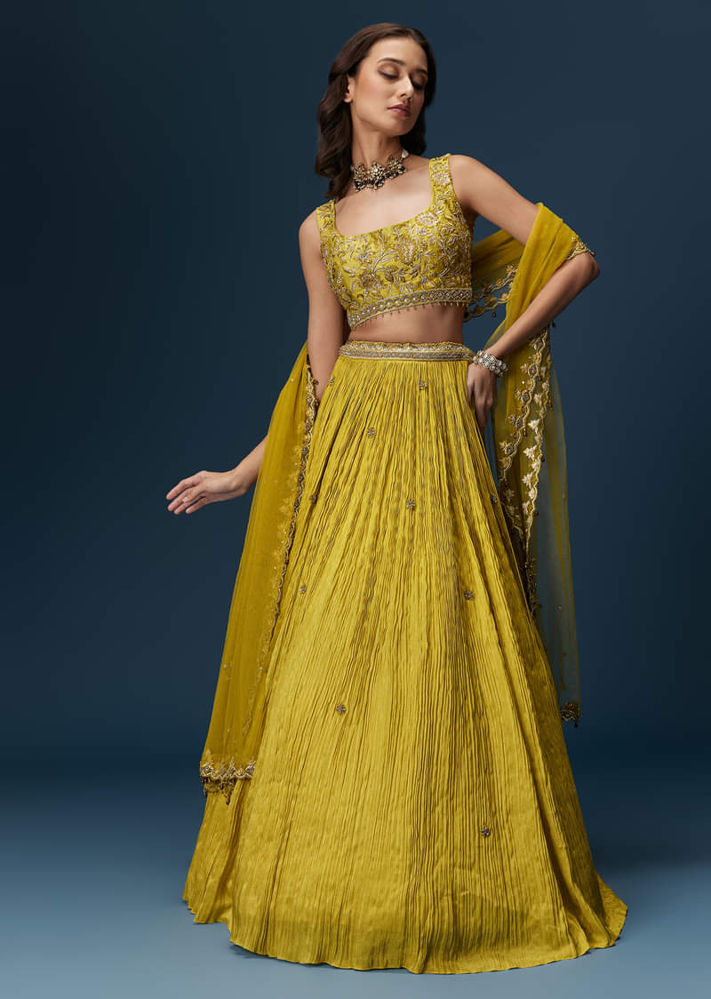 Green Embroidered Bridesmaid Lehenga With Dupatta - Image 2