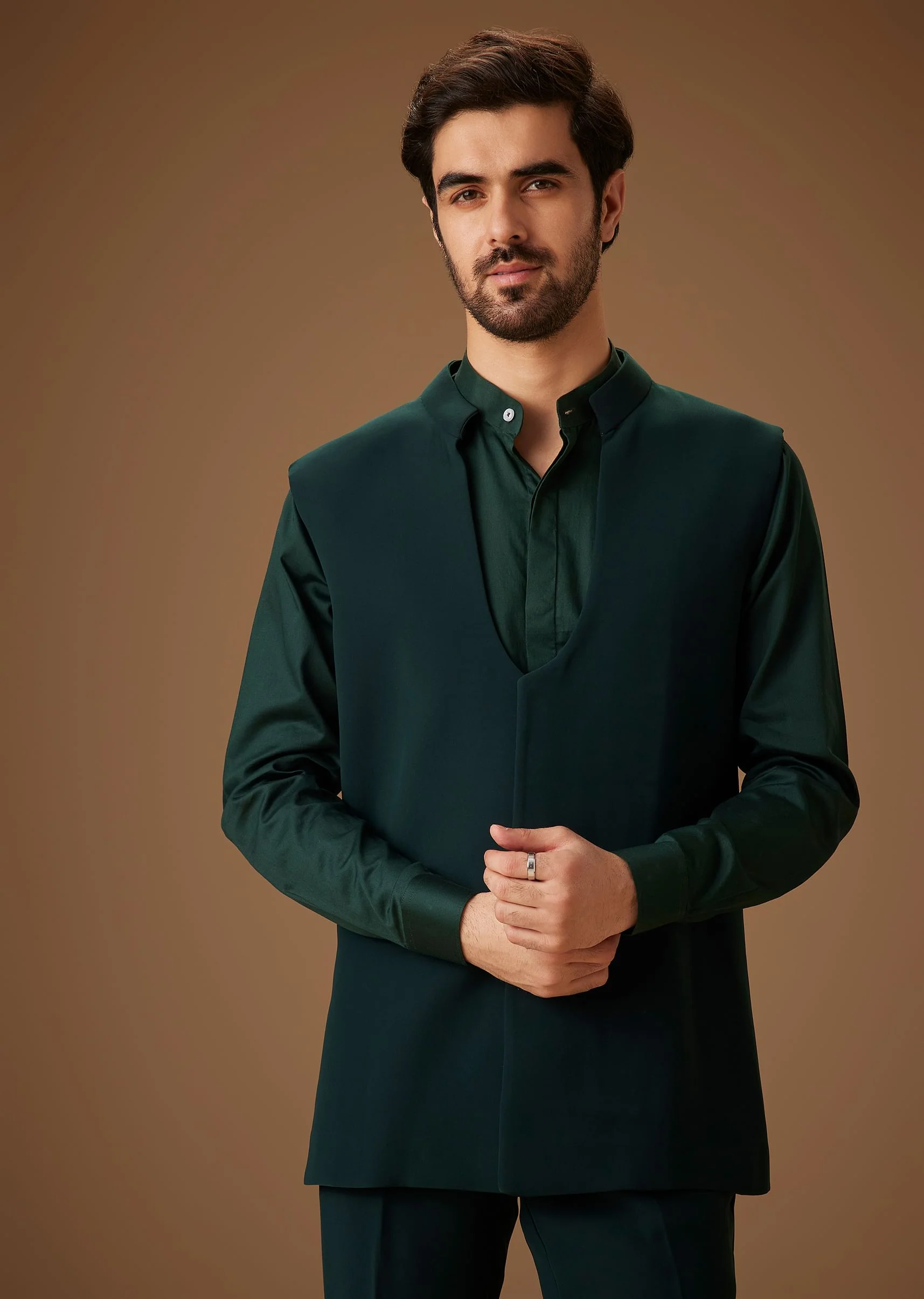 Green Embroidered Indo Western Jacket Set - Image 6