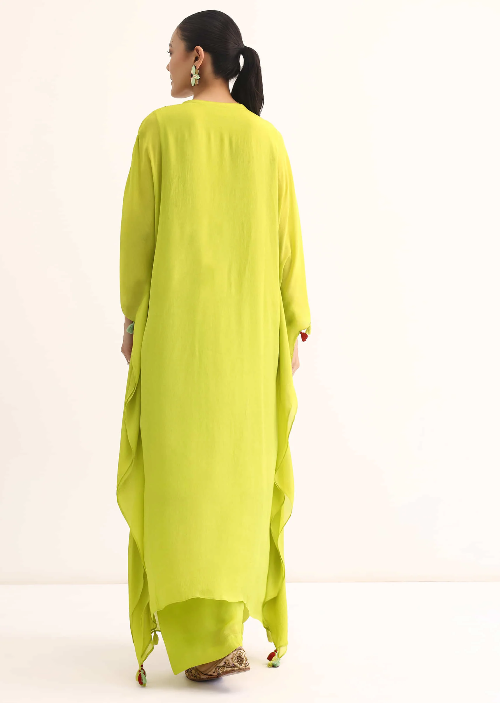 Green Embroidered Kaftan Kurta Set - Image 5