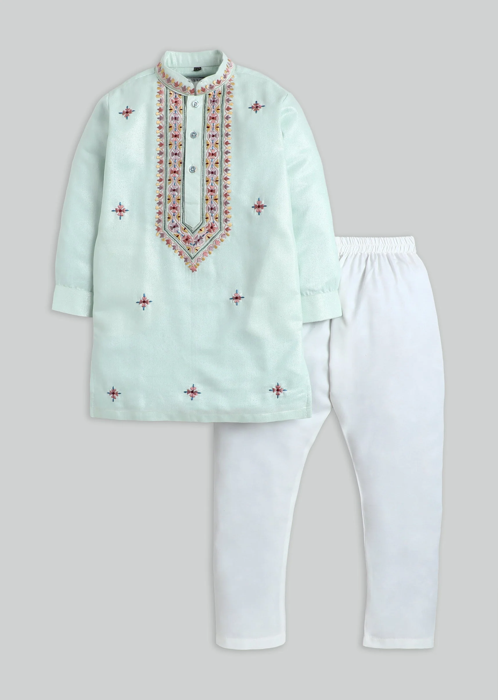 Green Embroidered Kurta Set For Boys