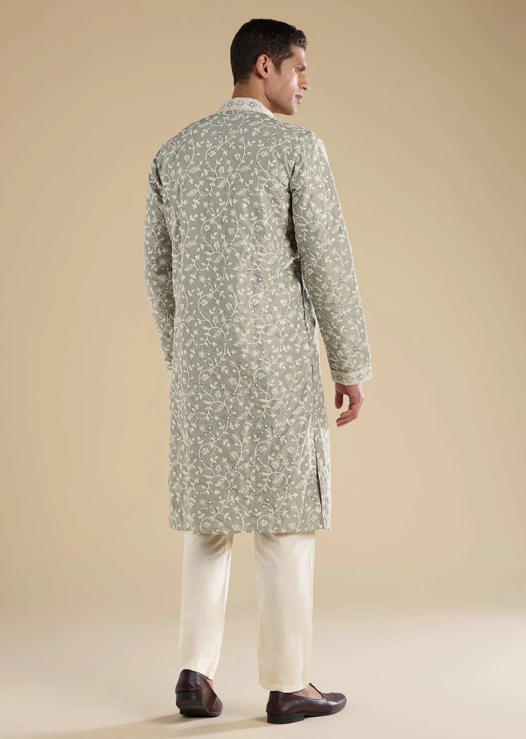 Green Embroidered Kurta Set For Men - Image 5