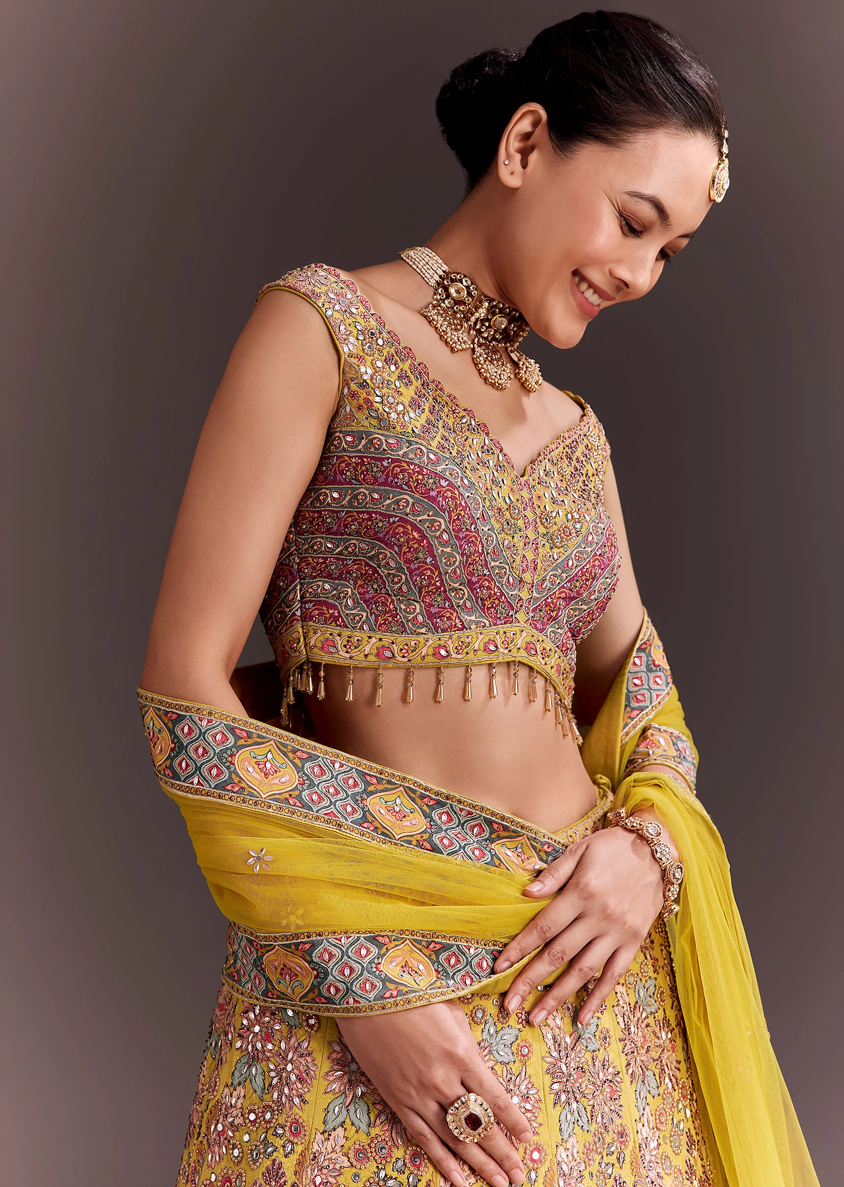 Yellow Embroidered Lehenga Set - Image 2