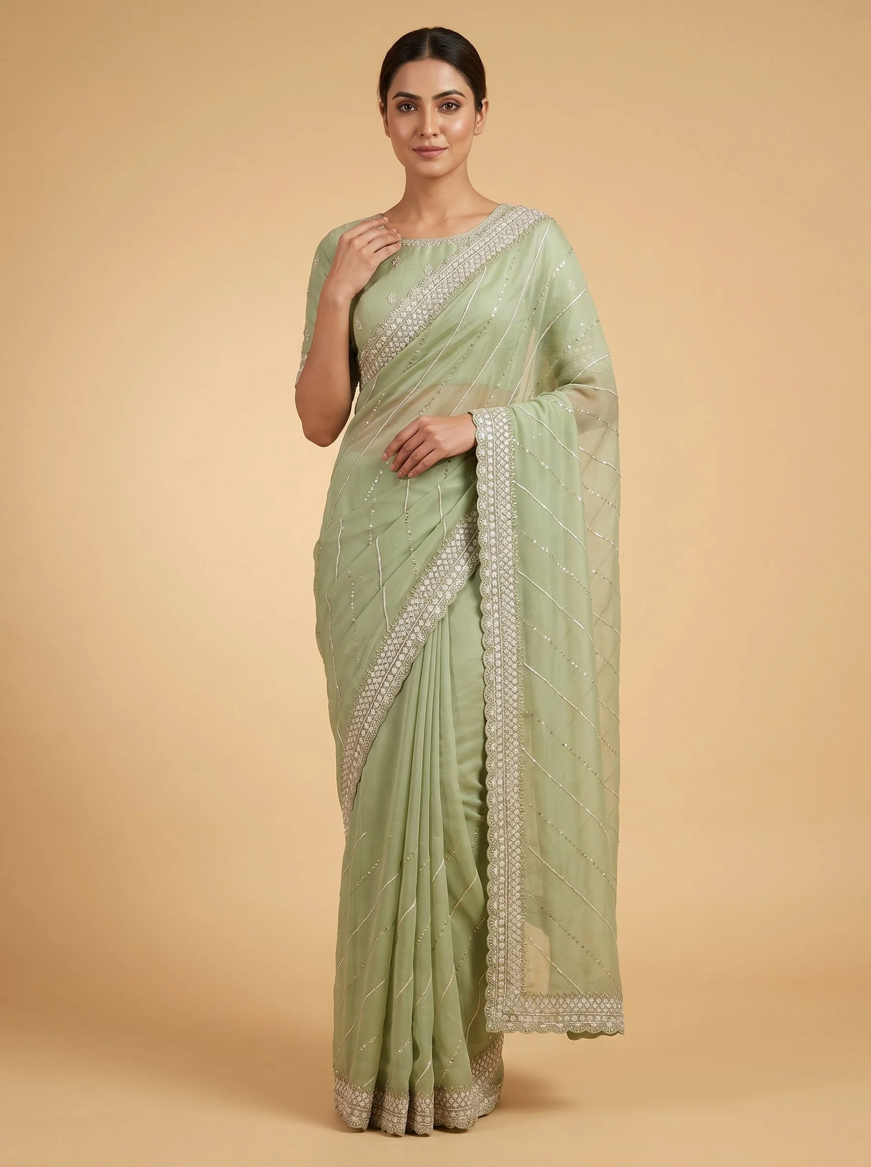 Green Embroidered Saree