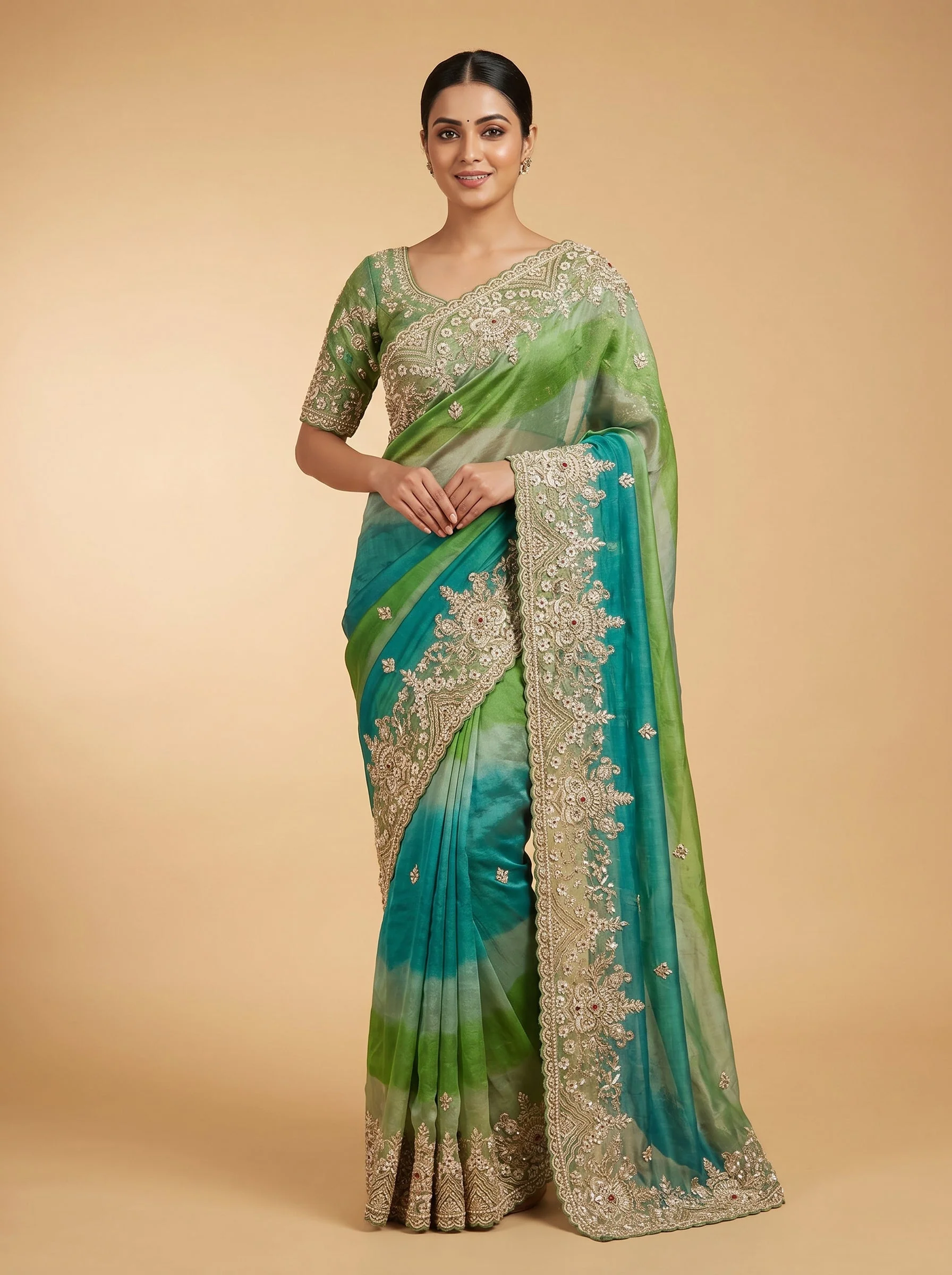 Green Embroidered Saree with Fine Detailing