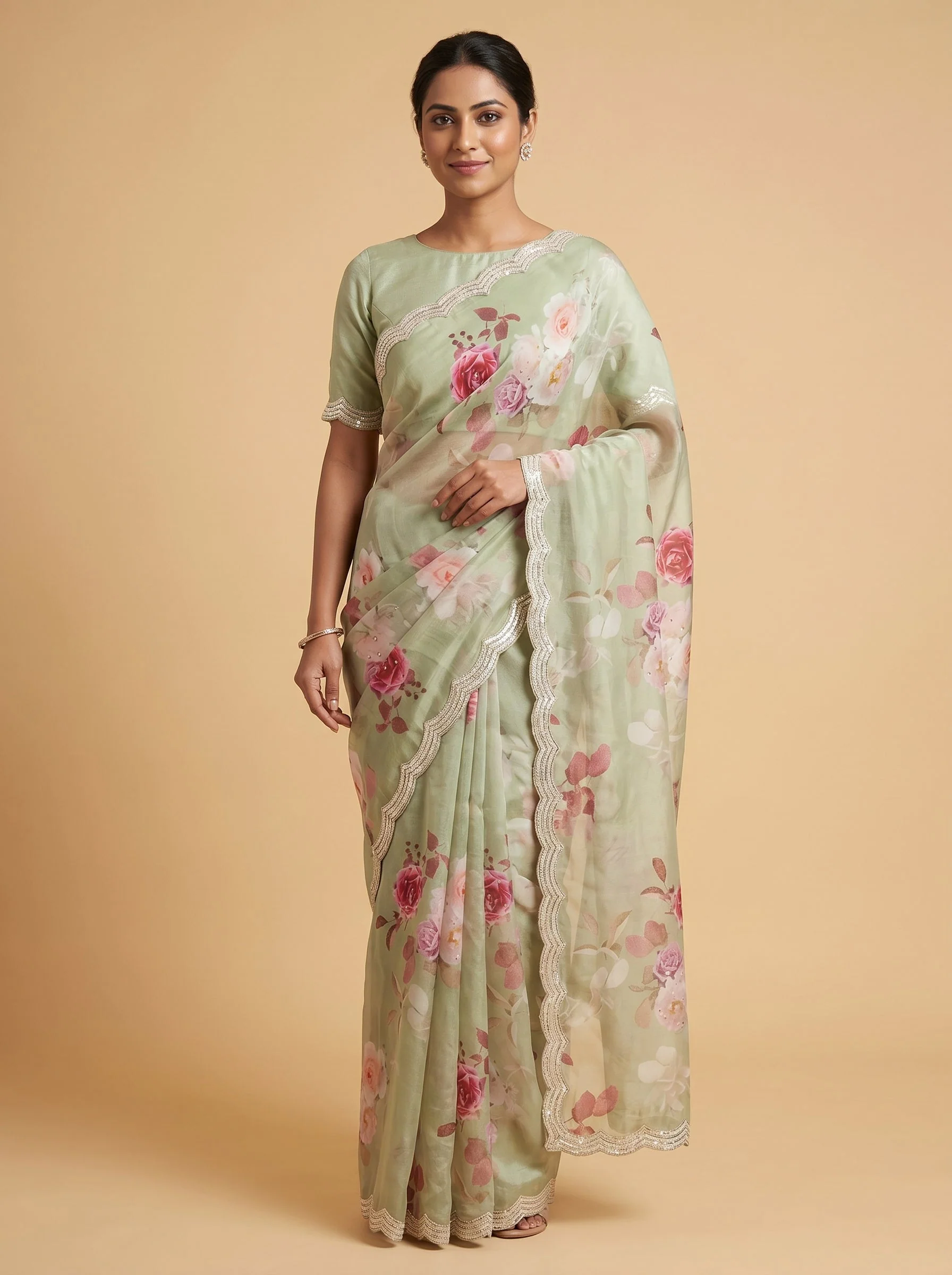 Green Emerald Whisper Embroidered Saree