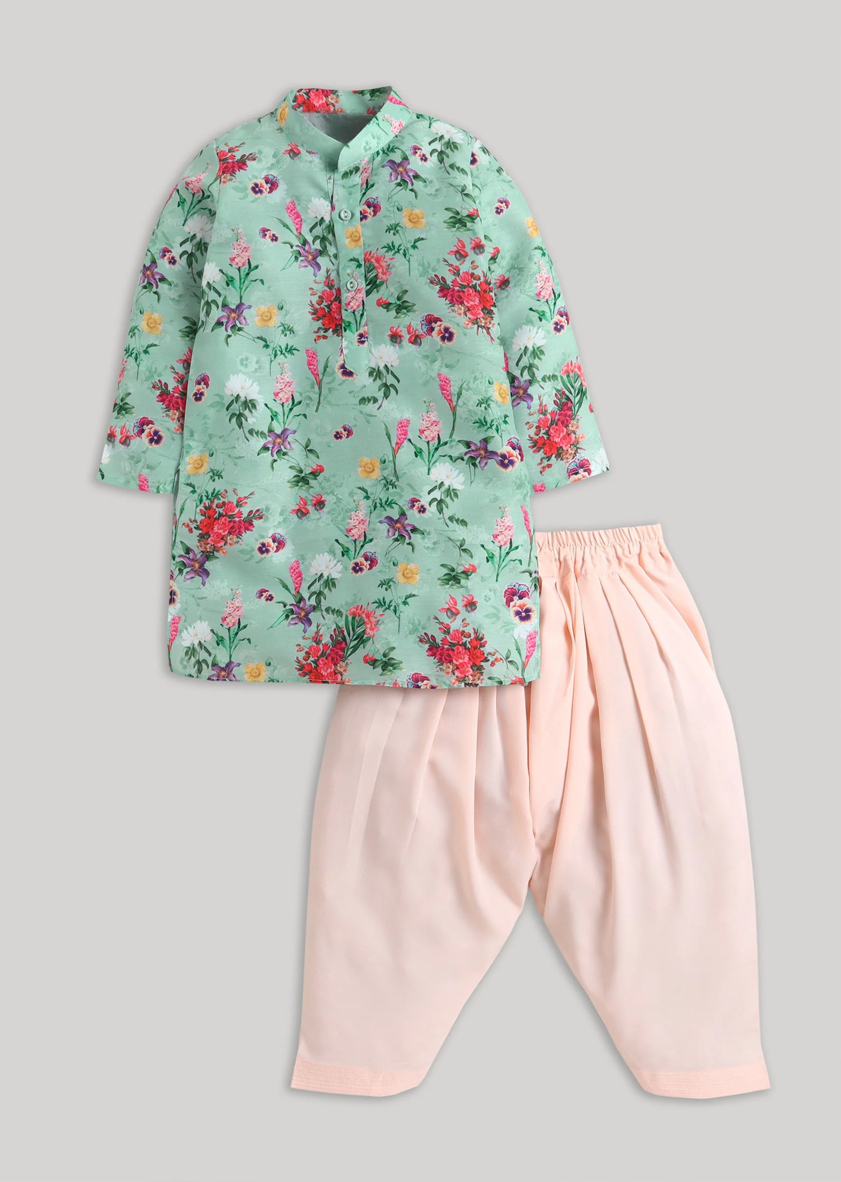 Green Floral Kurta Set With Multicolour Accents