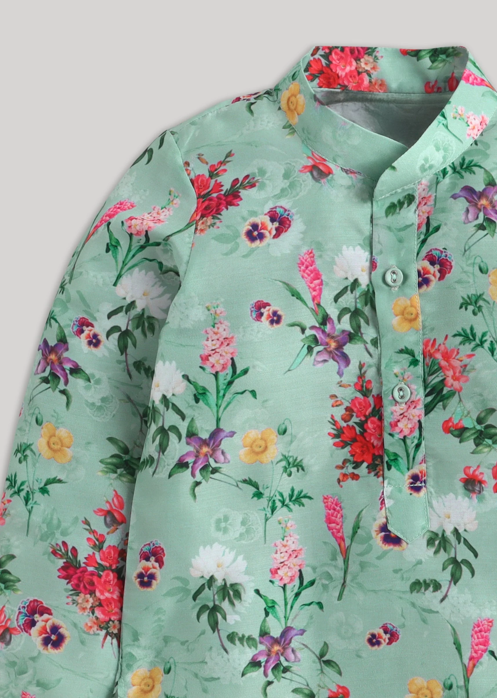 Green Floral Kurta Set With Multicolour Accents - Image 4