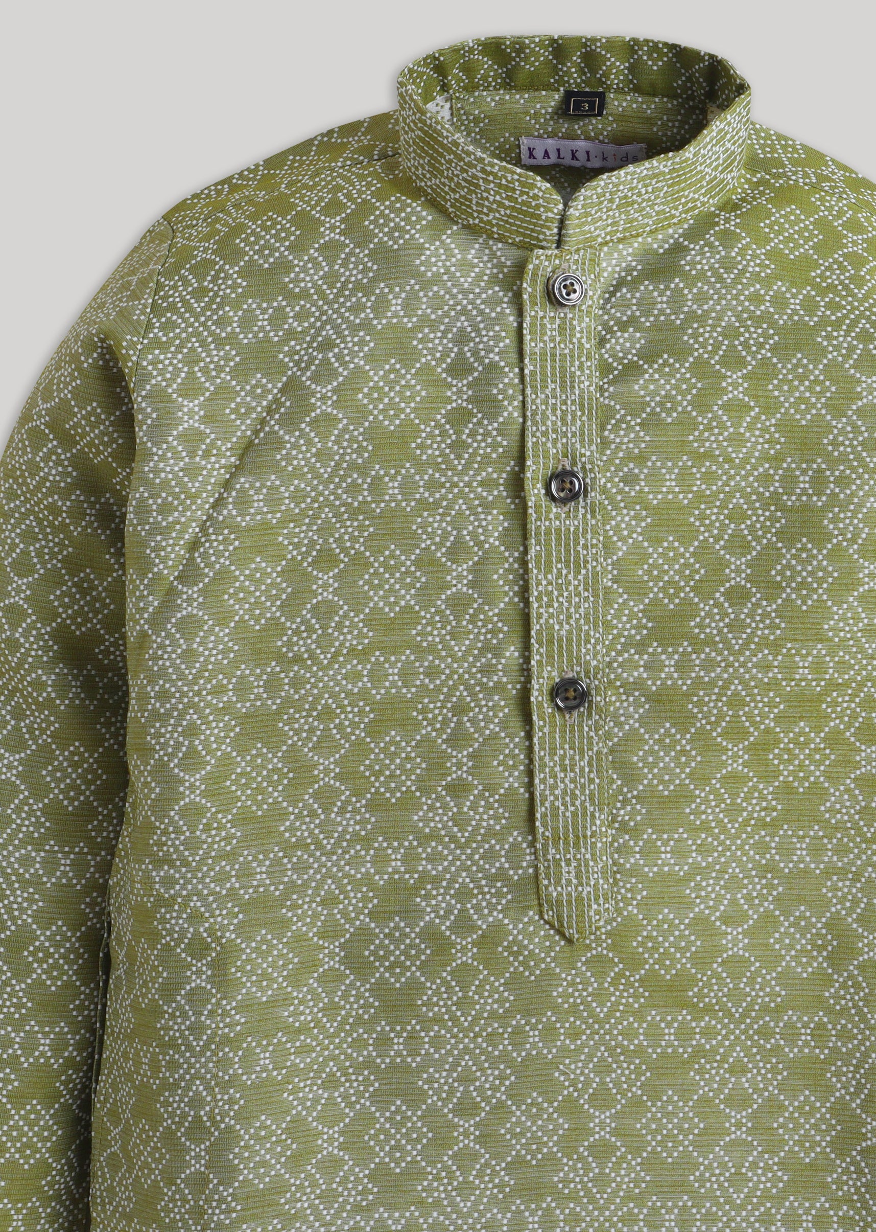 Green Geometric Kids Kurta Set - Image 4