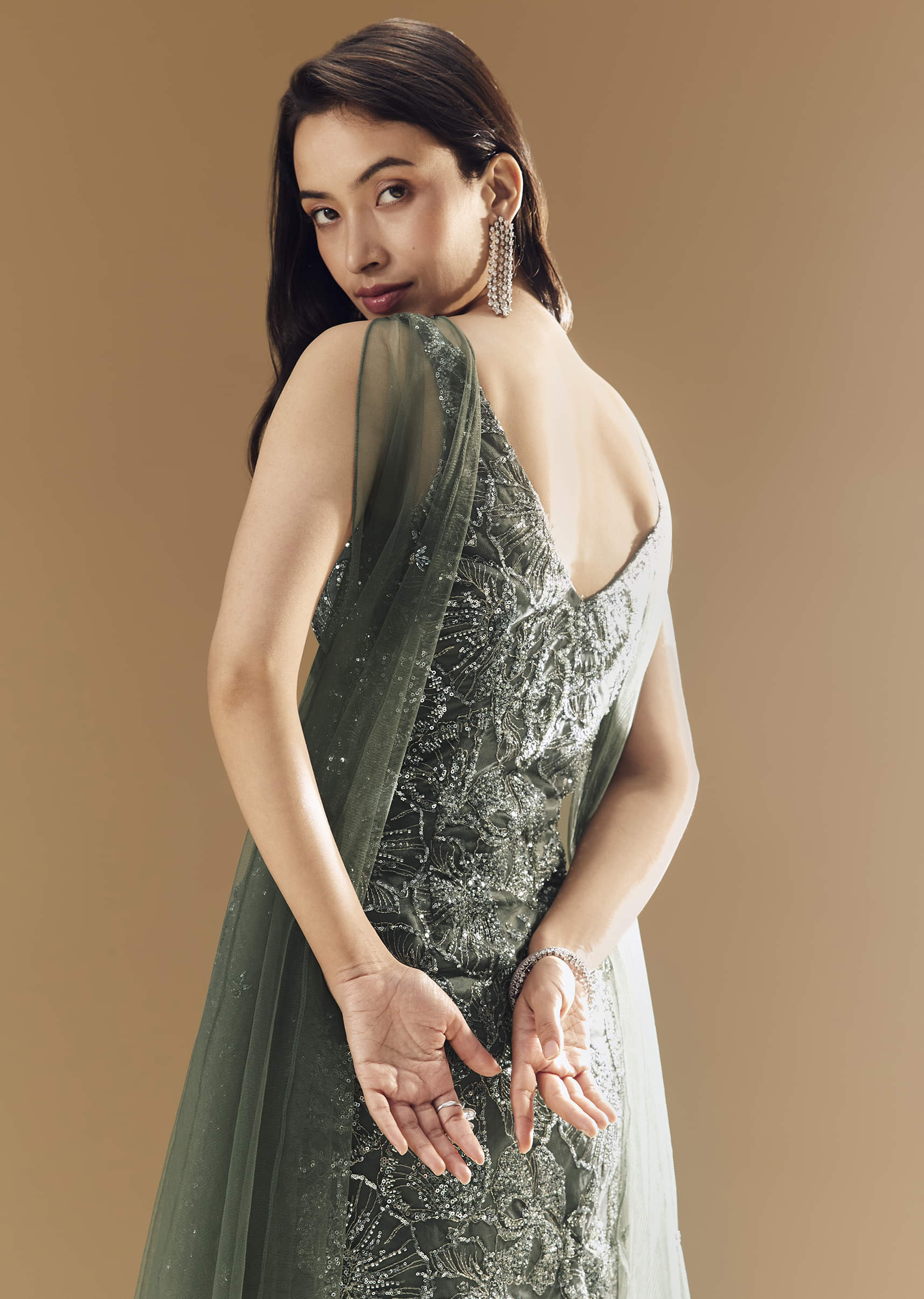 Green Georgette Palazzo Set with Choker Dupatta - Image 6