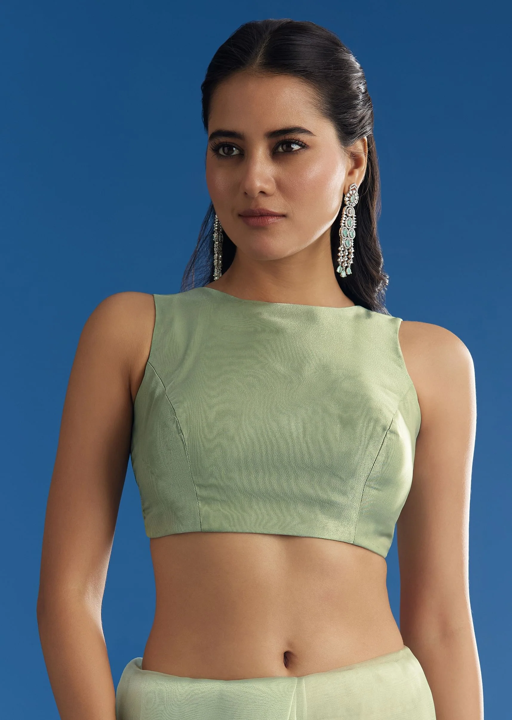 Green Glass Tissue Saree With All Over Cutdana And Sequins Embroidery - Image 7