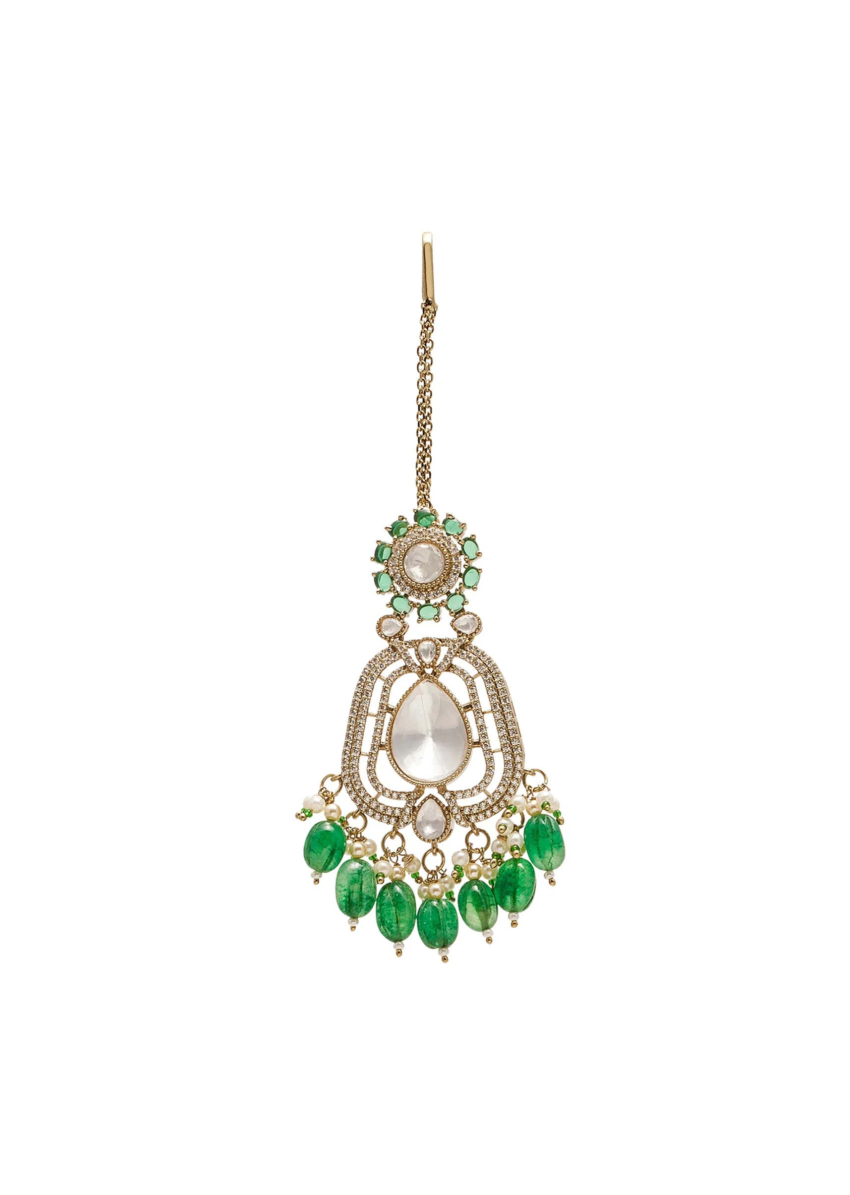 Green Gold Festive Necklace Set - Image 6