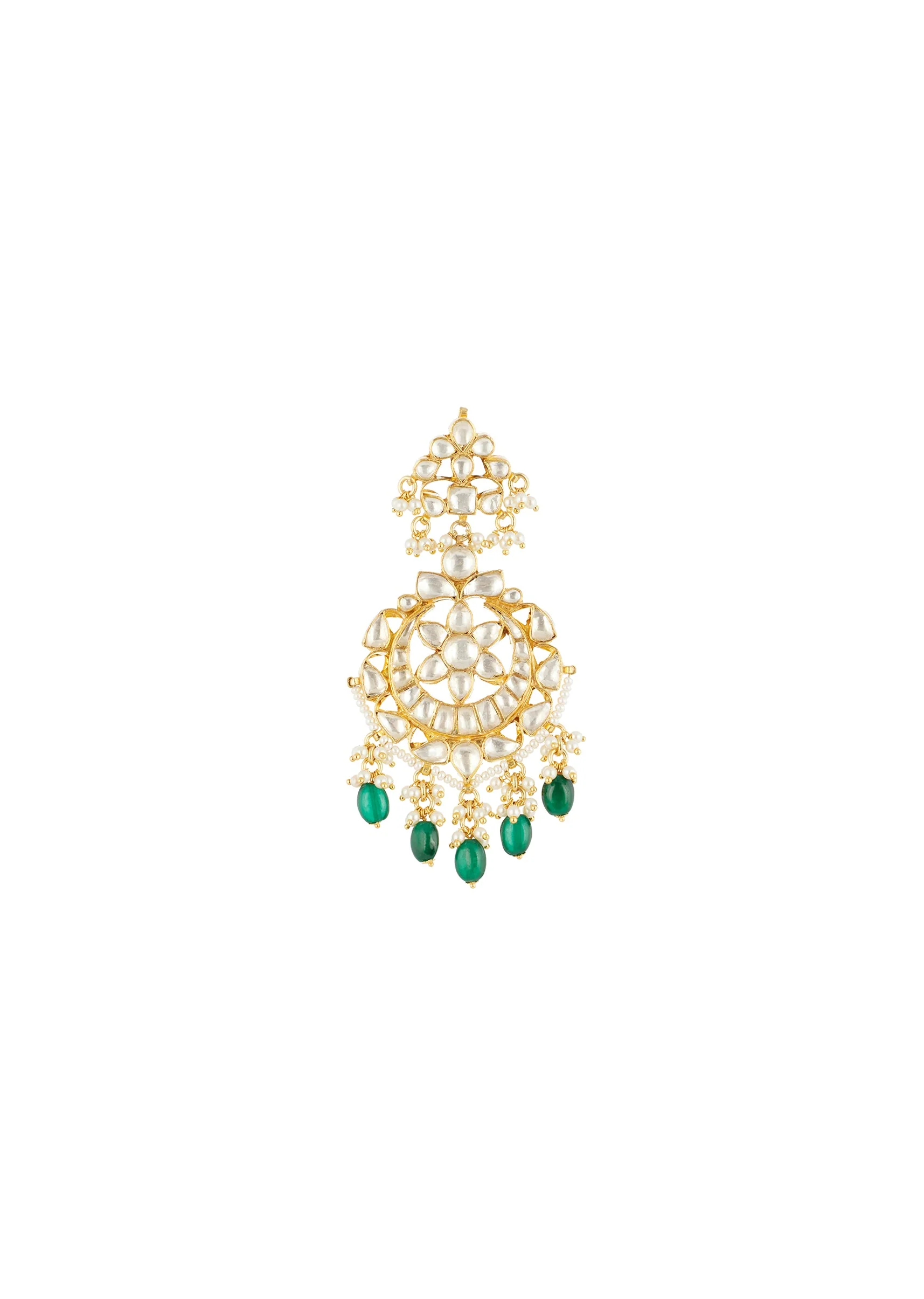 Green Gold Necklace Set With Intricate Kundan Details - Image 4
