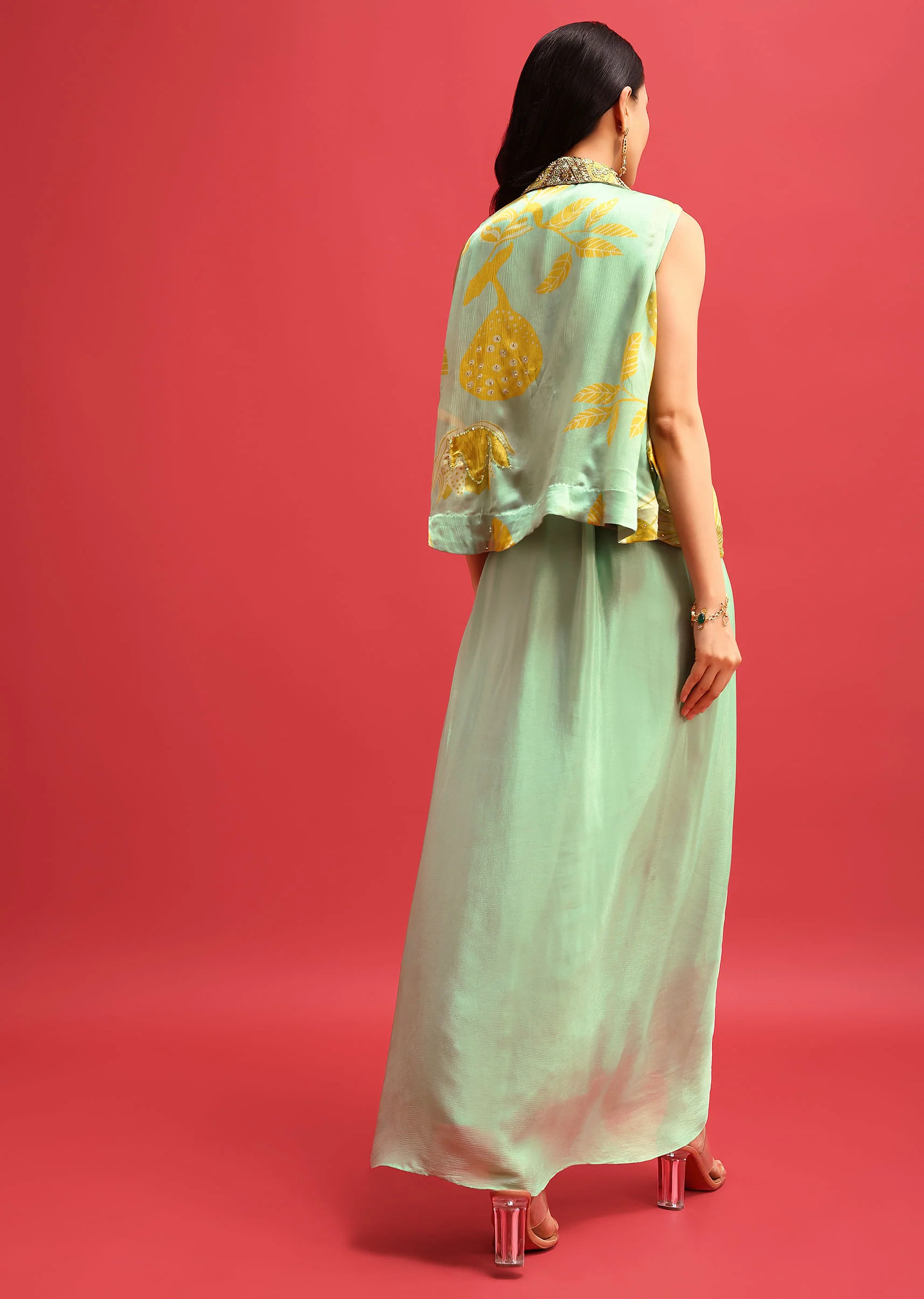 Green Gown With Embroidered Jacket - Image 5