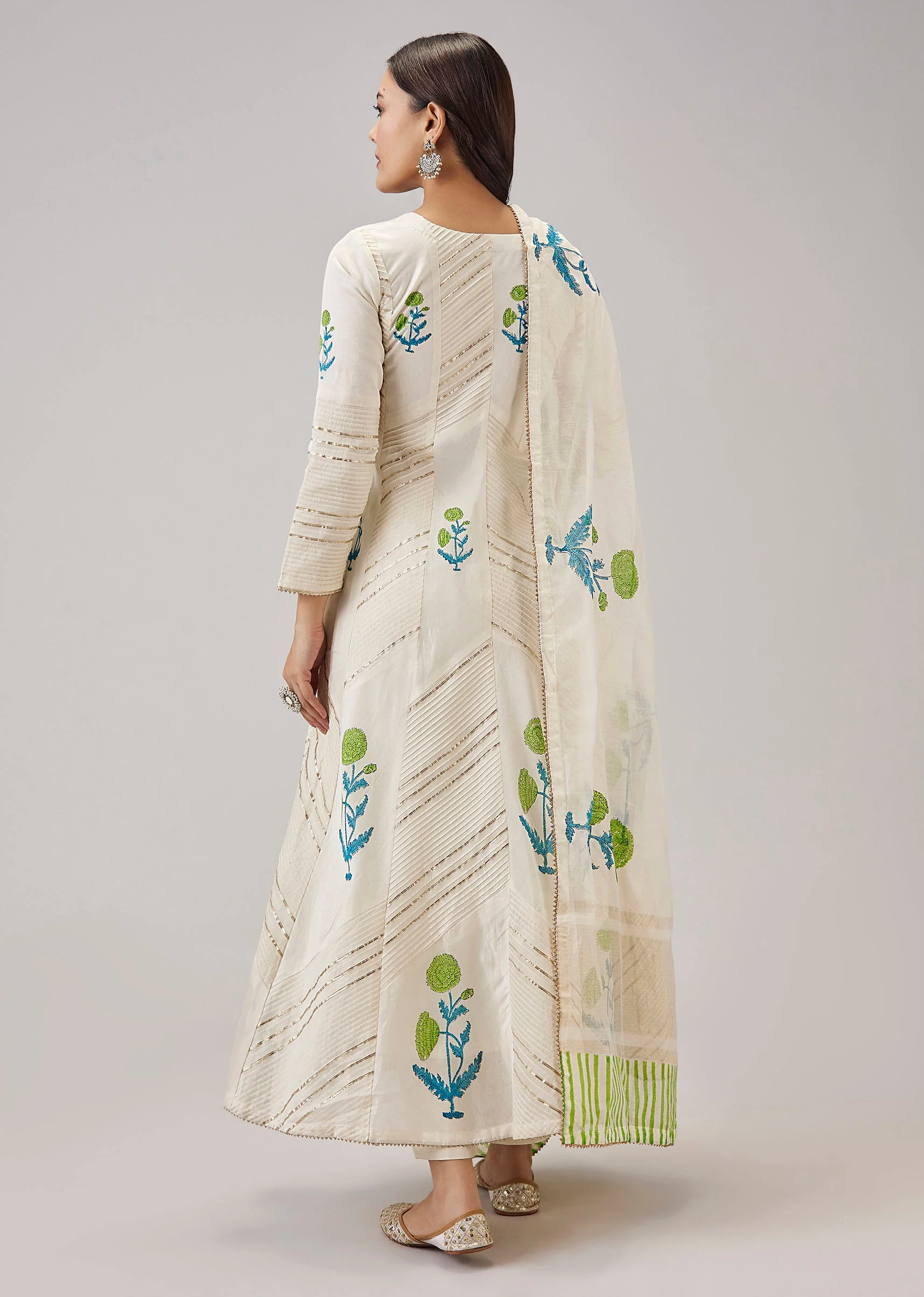 Green Hand Block Print Anarkali With Gotta Lace Work - Image 5