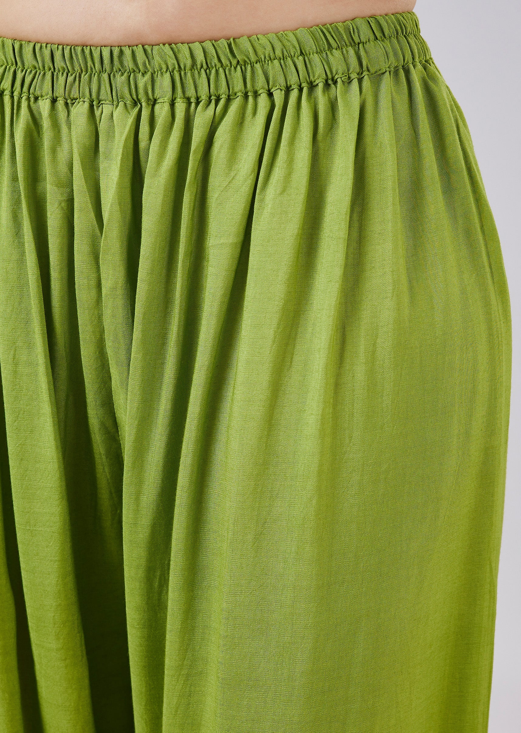 Green Hand Block Printed Chiffon Anarkali Set With Dupatta - Image 6