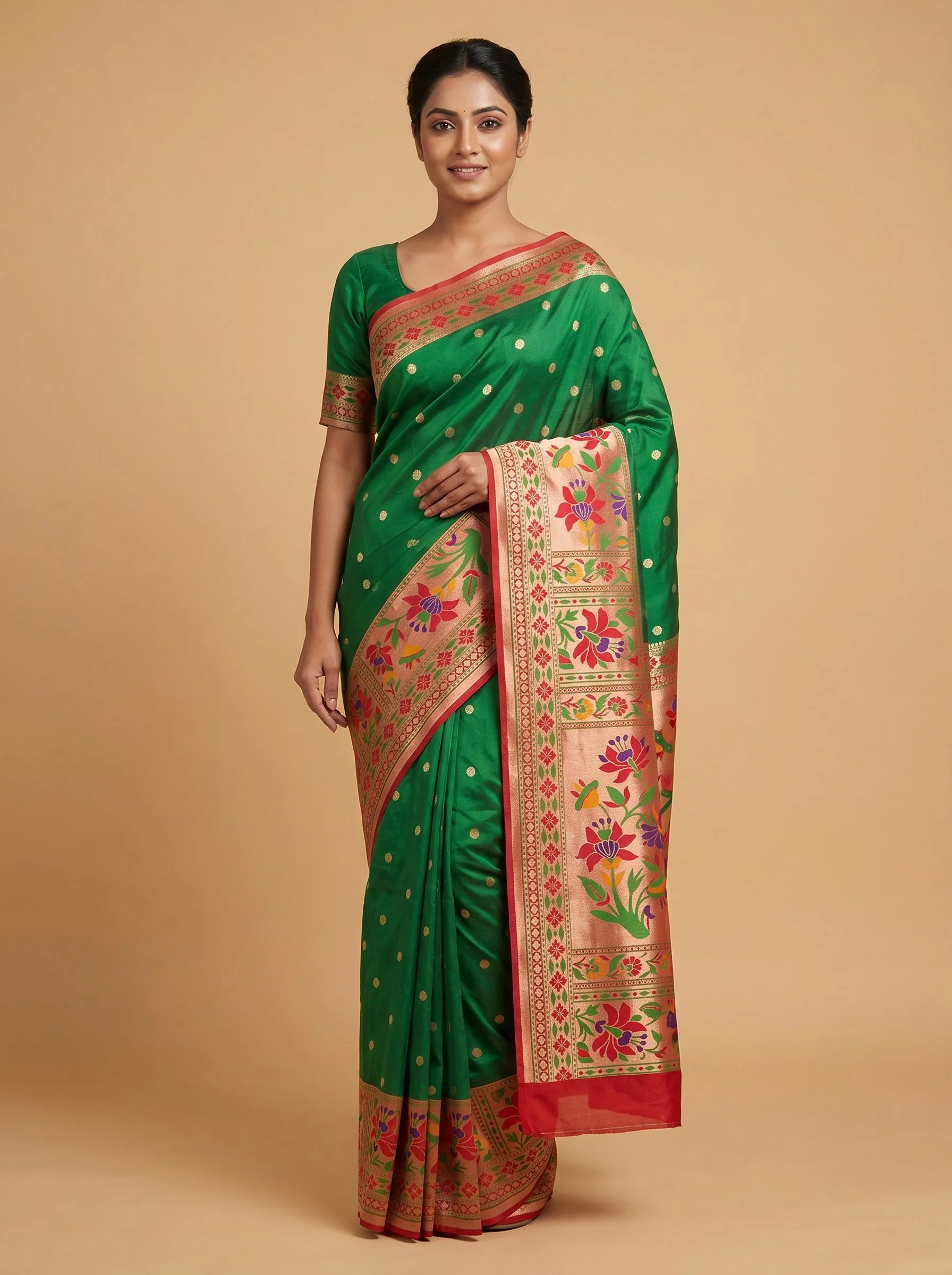 Green Handloom Saree with Natural Loom Finish