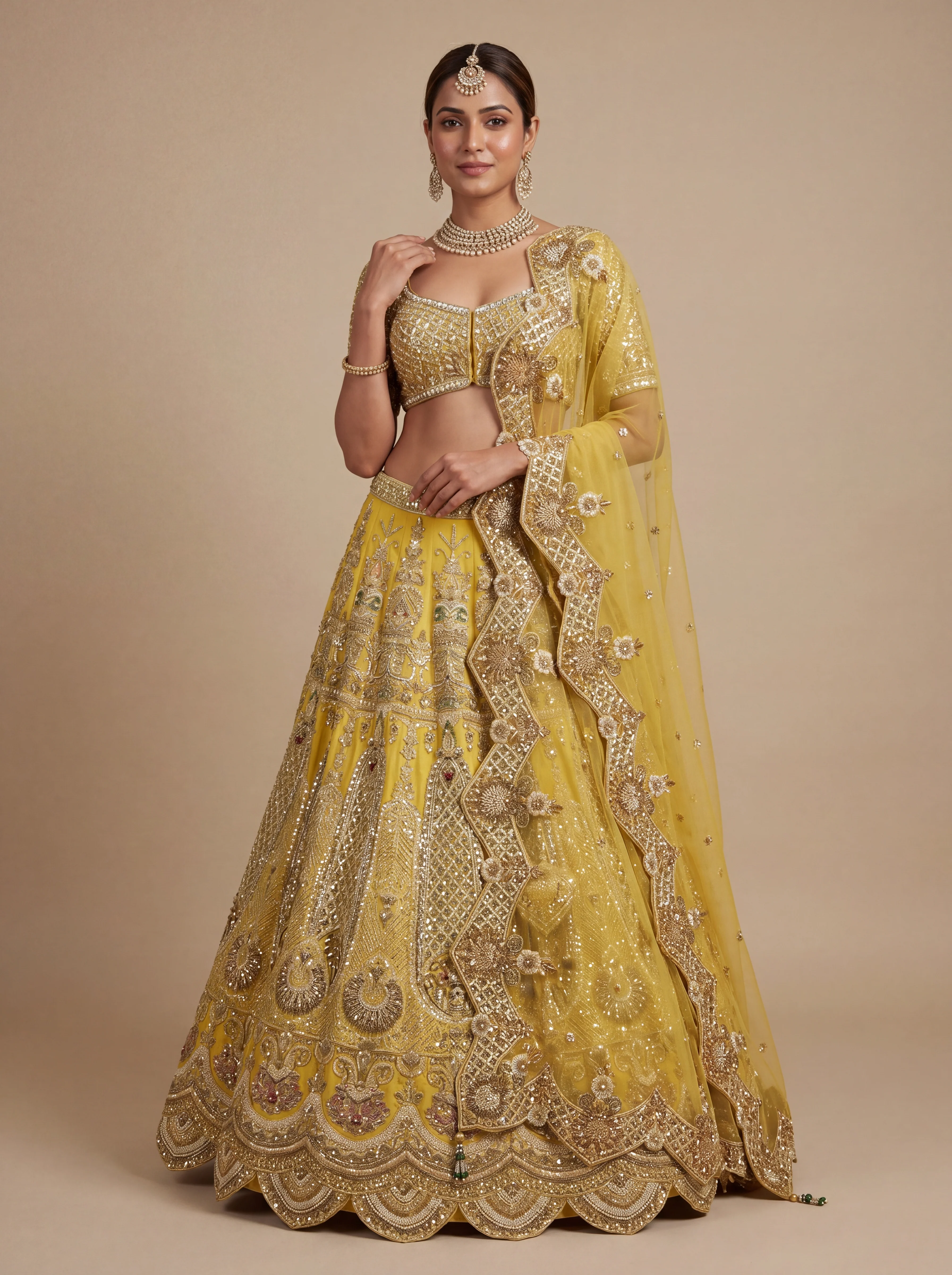 Green Heritage Bridal Lehenga With Golden Zari  Classic Volume