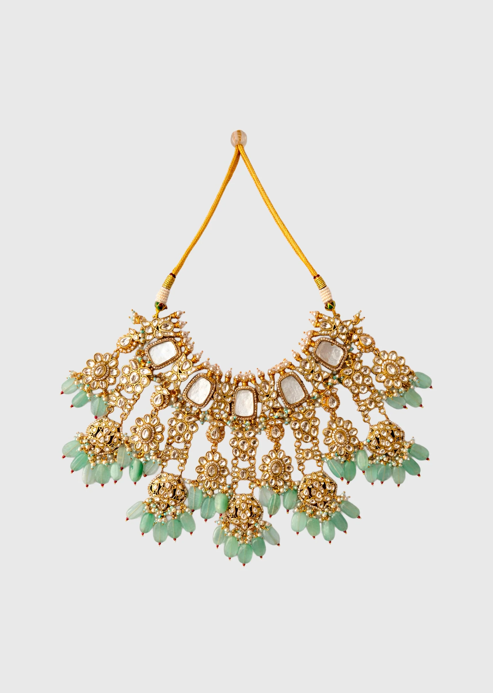Green Kundan And Mother Of Pearl Necklace Set - Image 2