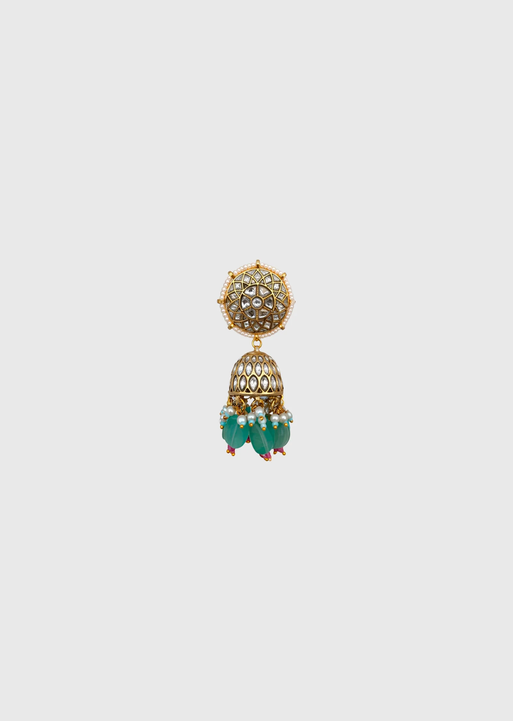 Green Kundan And Mother Of Pearl Necklace Set - Image 4