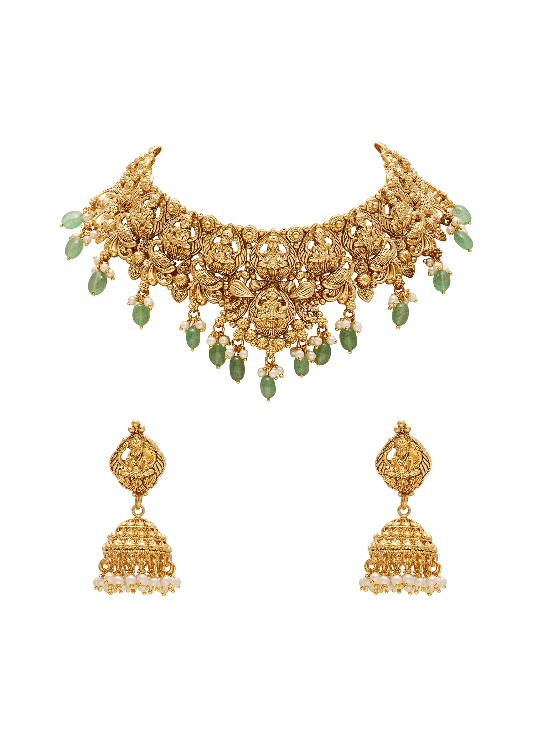 Green Kundan Choker Necklace Set - Image 2