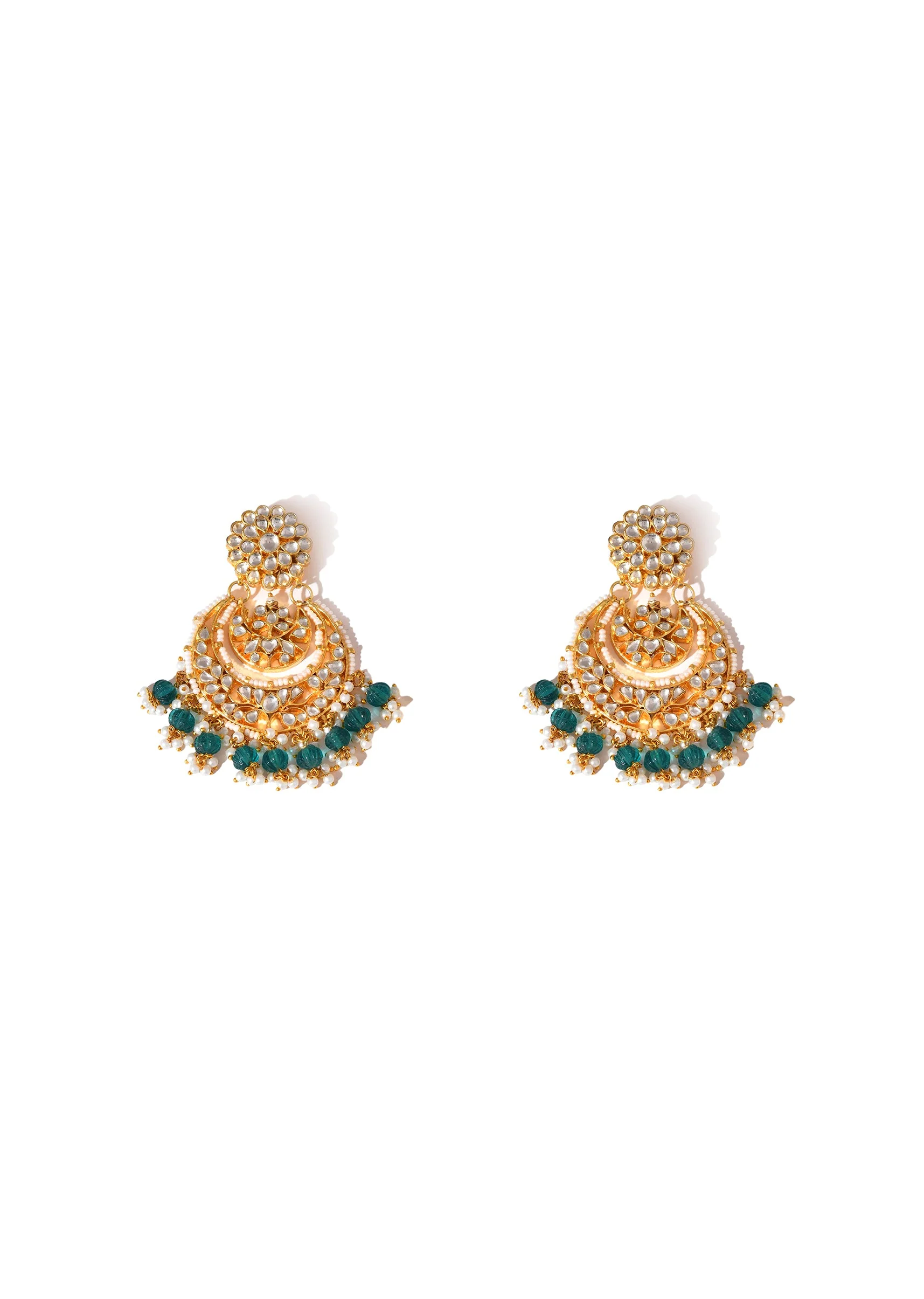 Green Kundan Floral Chandbalis - Image 2