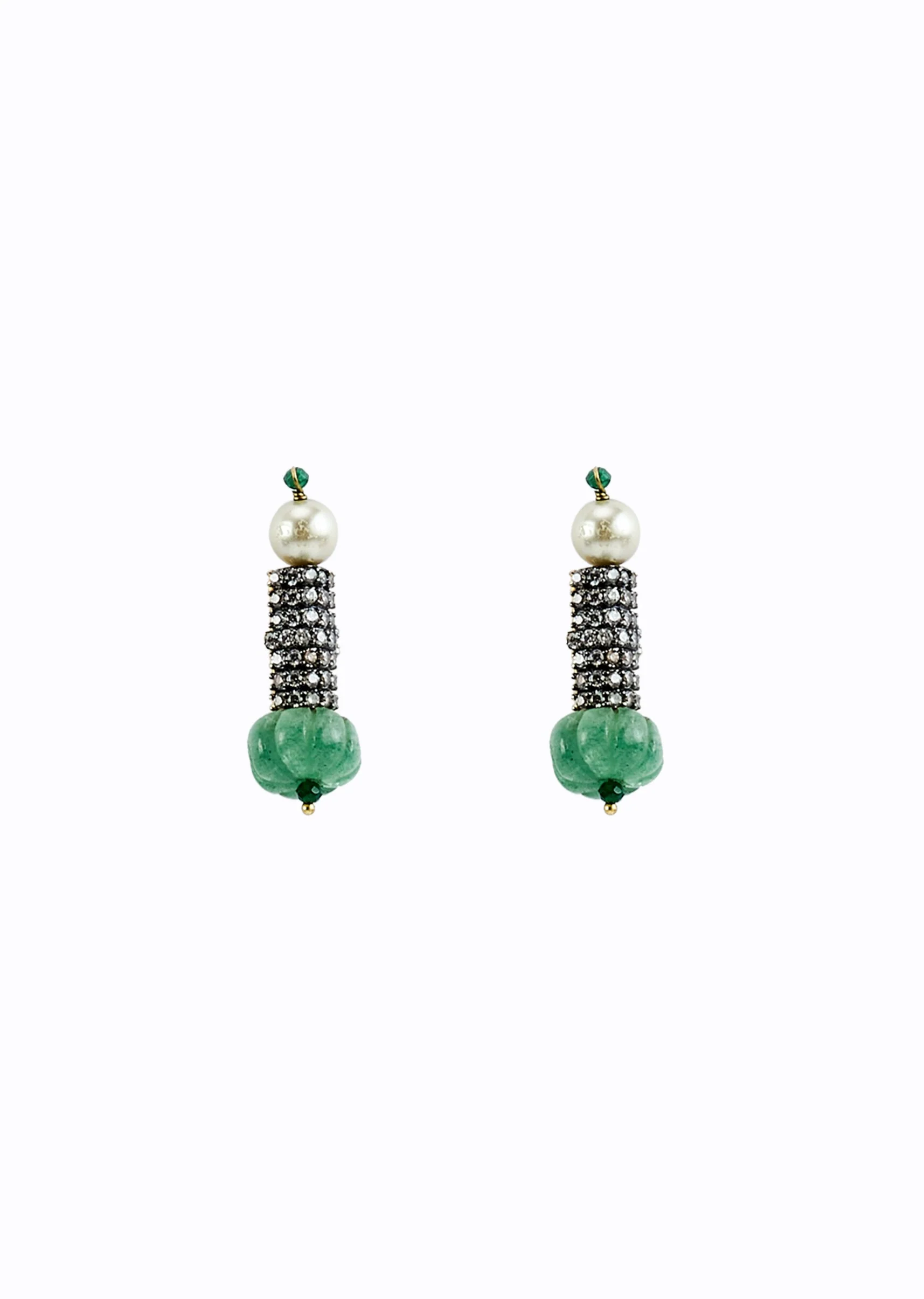 Green Kundan Polki Short Necklace Set With Earrings - Image 4