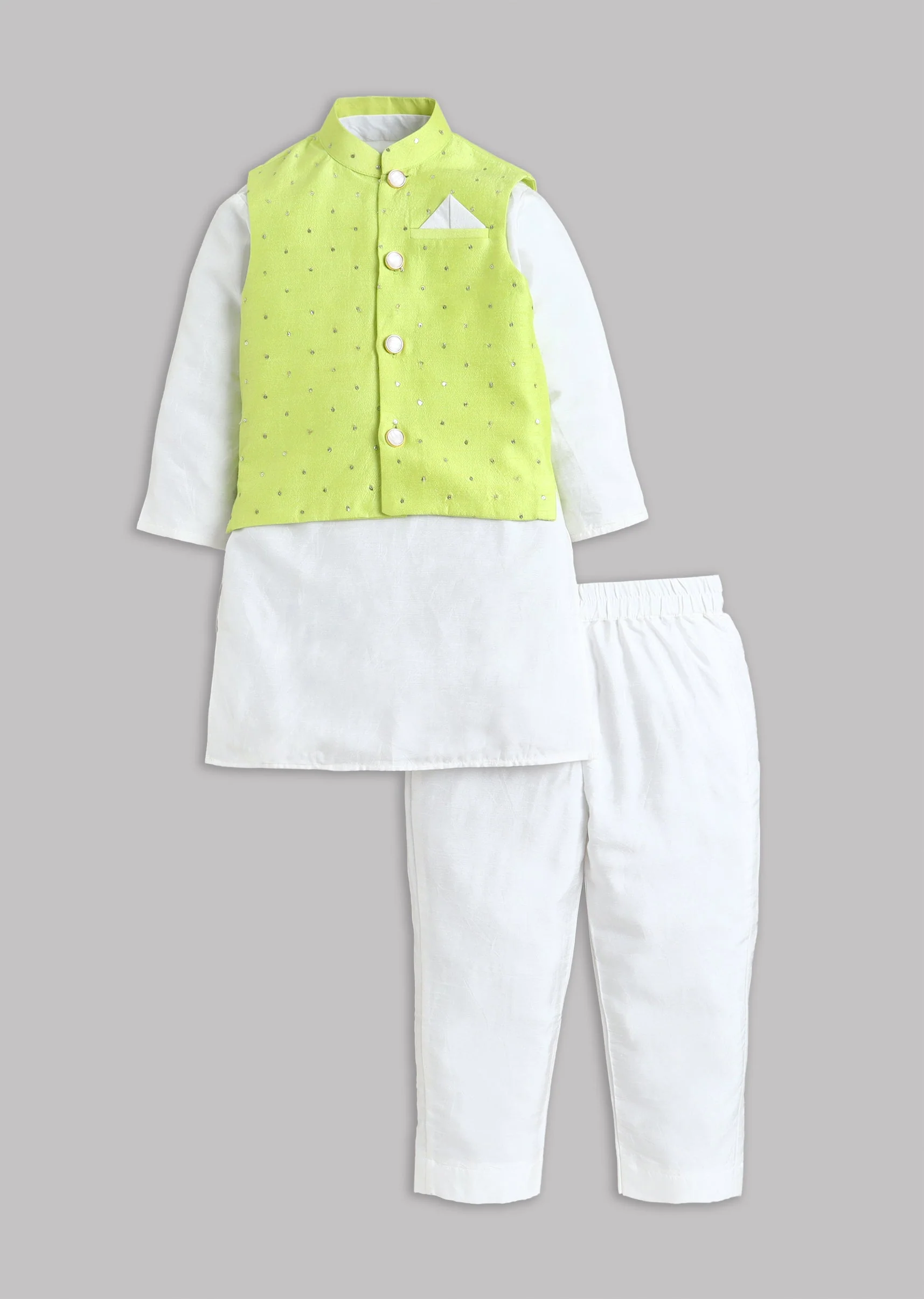 Green Kurta Set With Nehru Jacket
