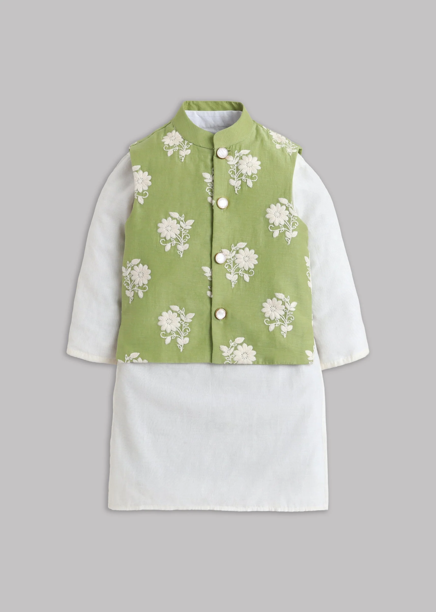 Green Kurta Set With Nehru Jacket Set - Image 2