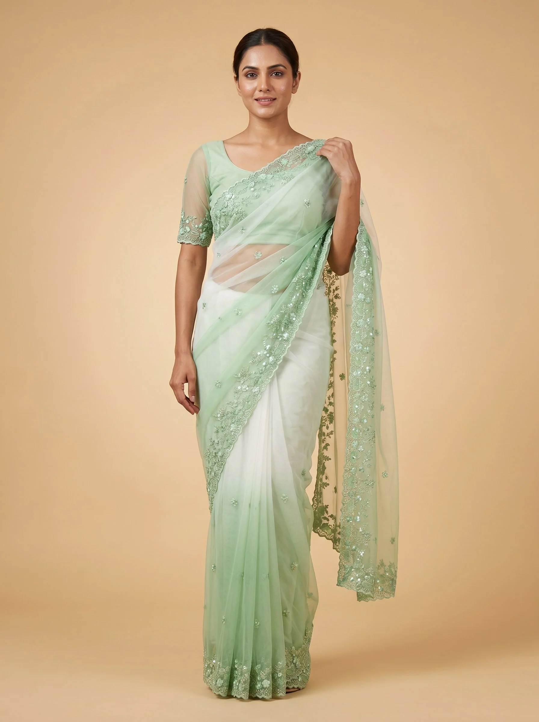 Green Lush Charm Embroidered Saree