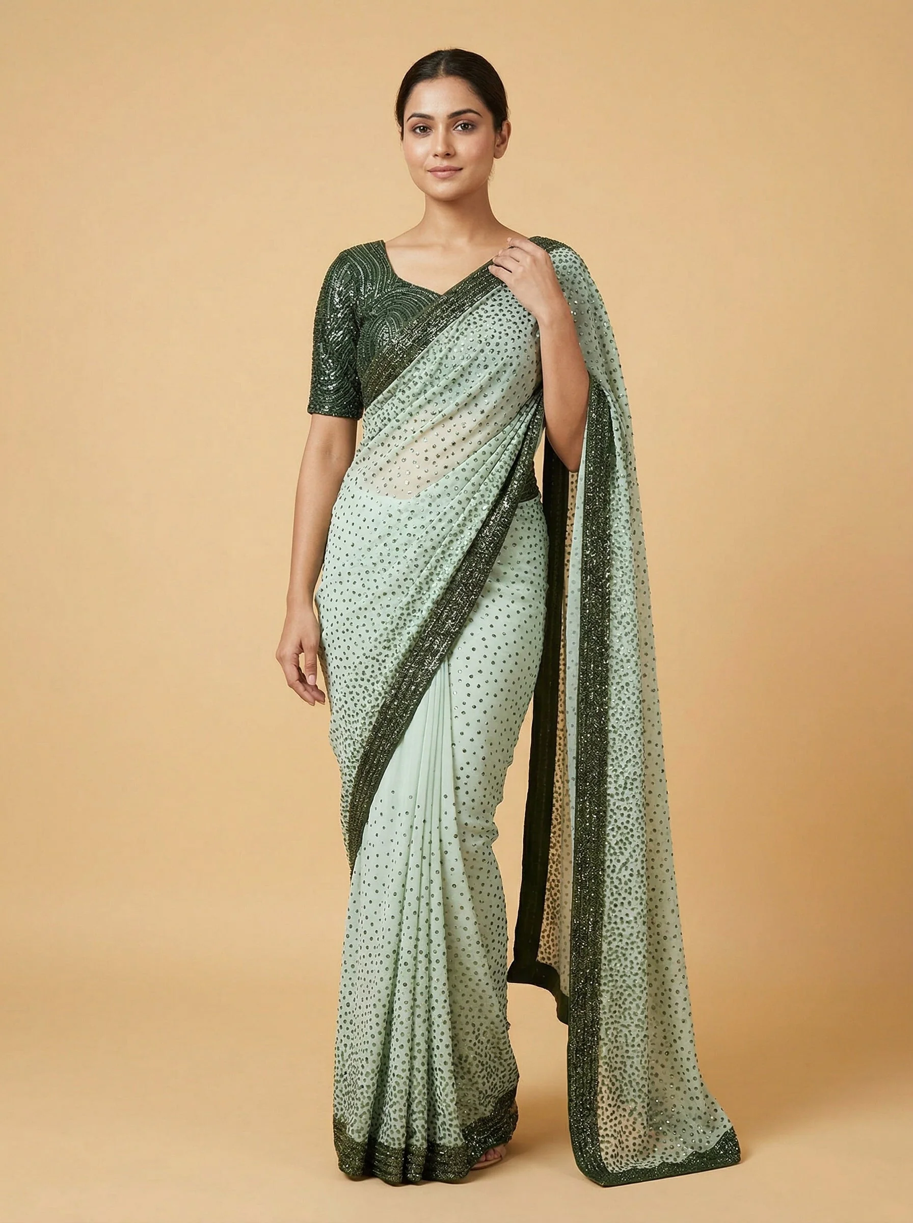 Green Lush Embroidered Saree