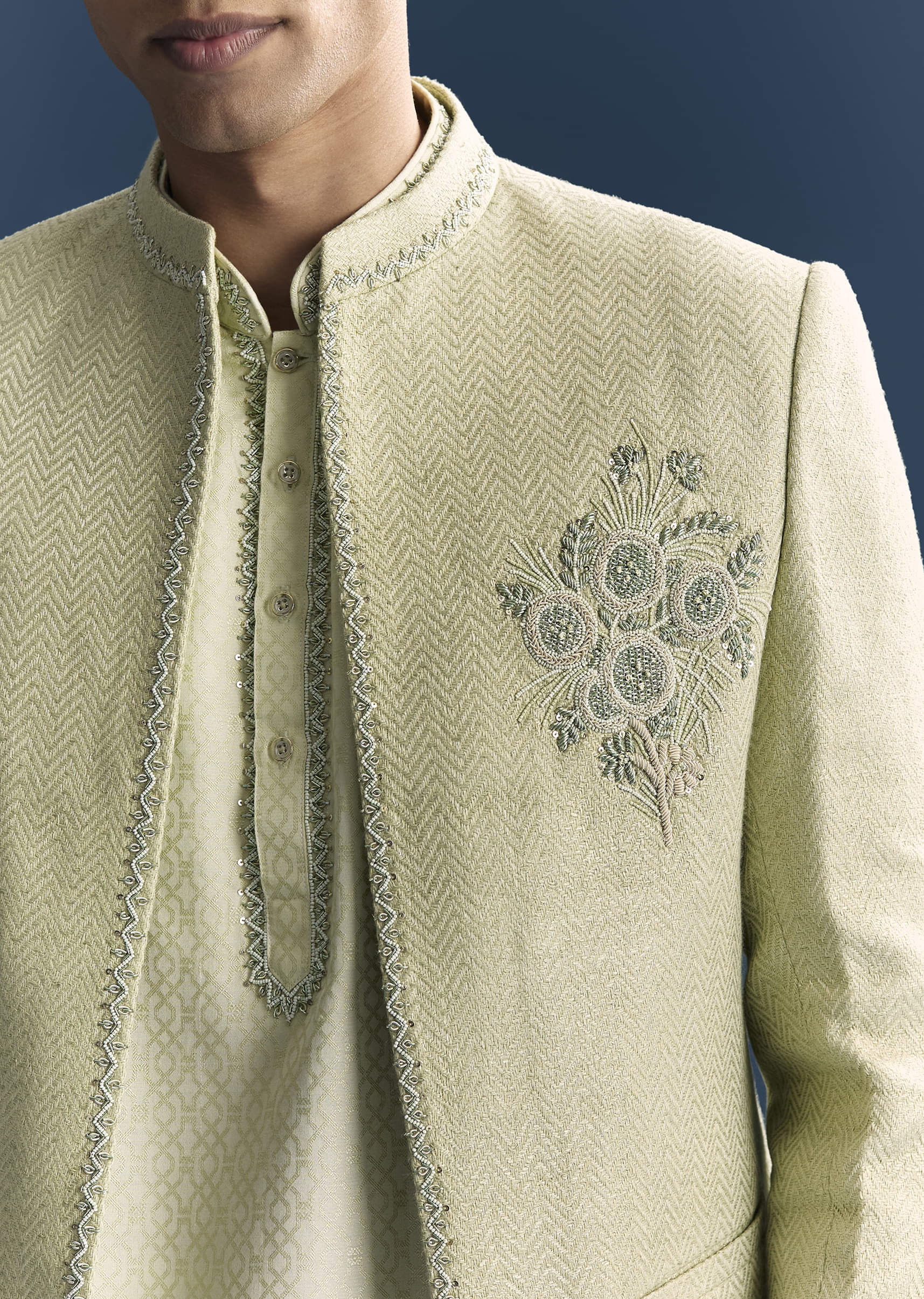 Green Matka Silk Jodhpuri Suit For Men With Hand Embroidery - Image 2