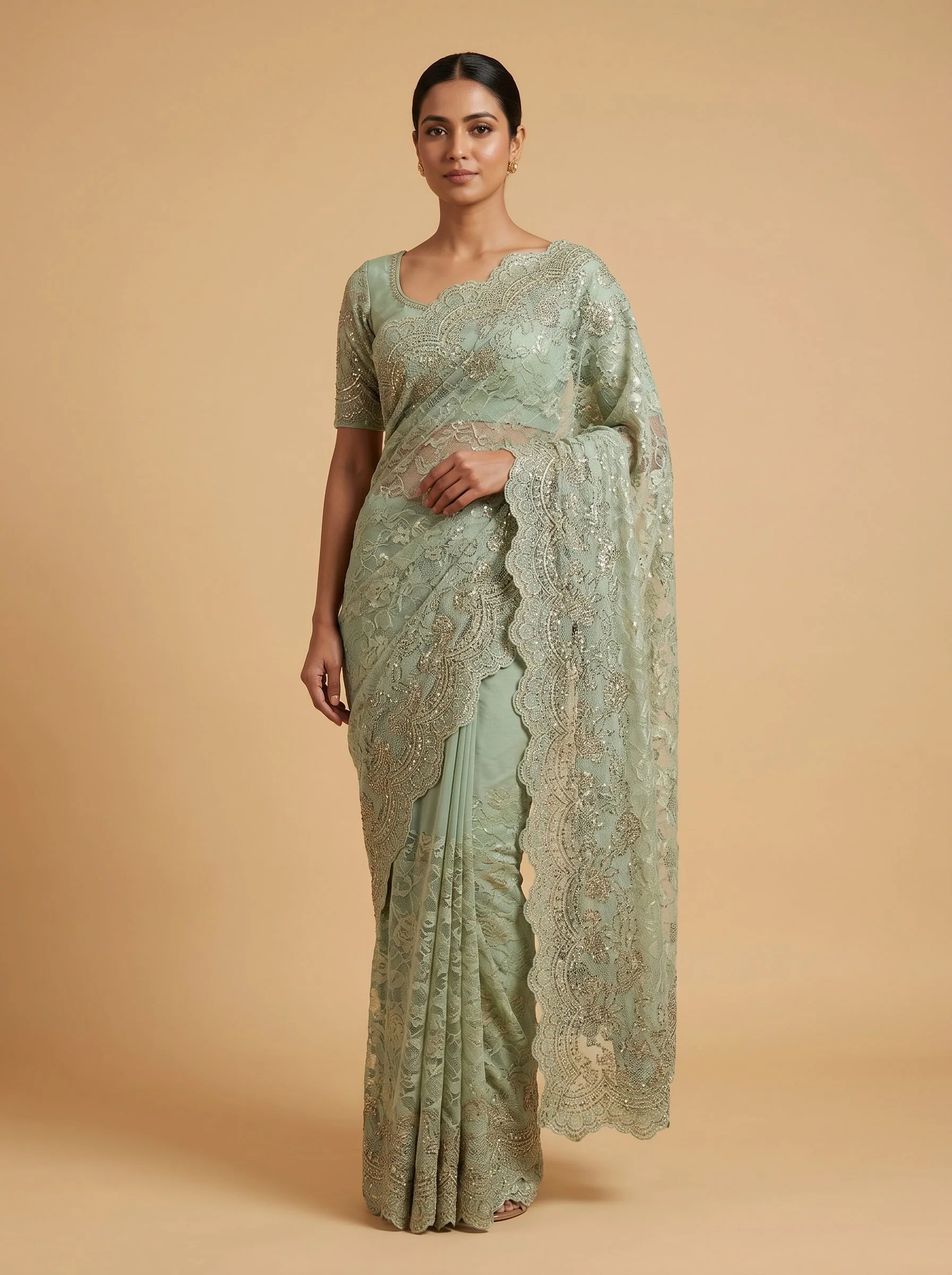 Green Natural Charm Embroidered Saree
