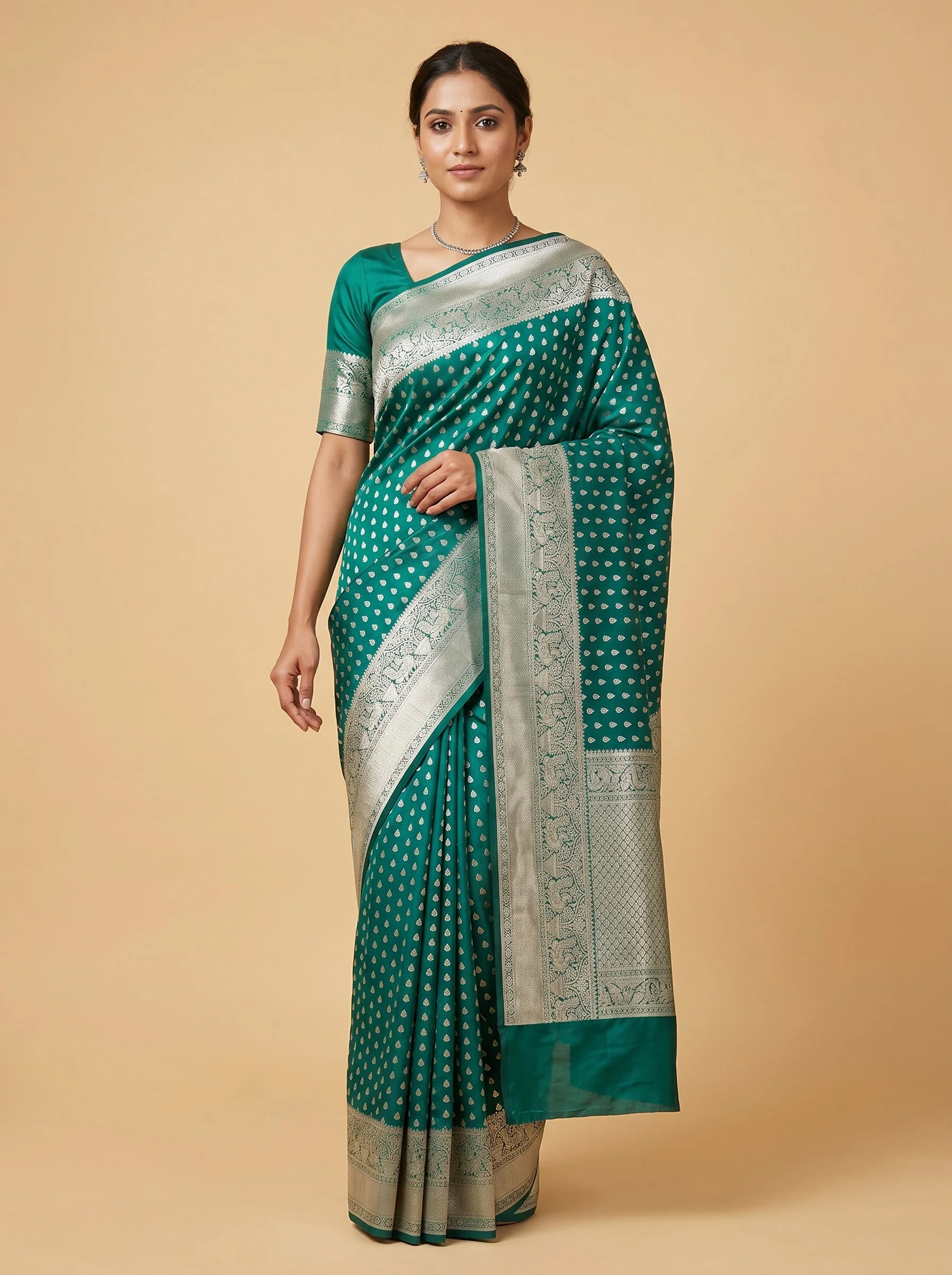 Green Natural Embroidered Saree
