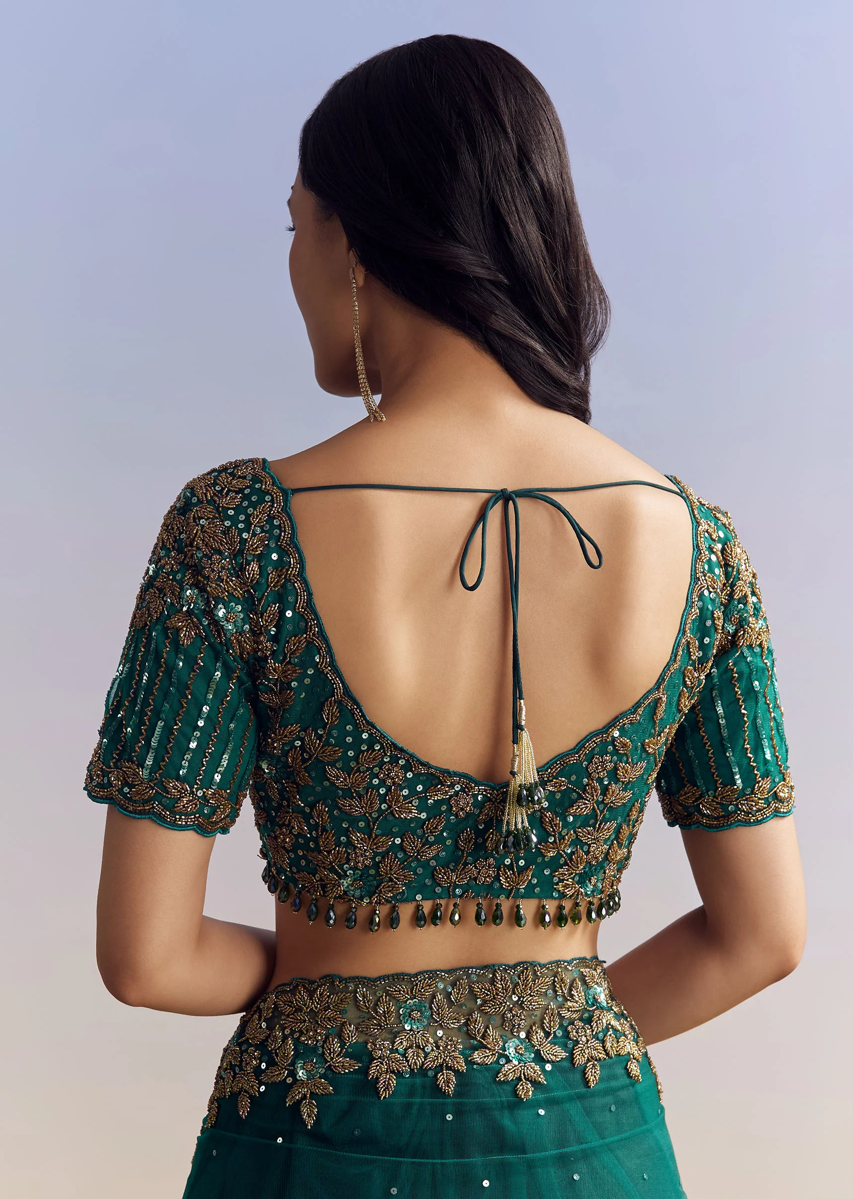 Green Net Saree Featuring Heavy Embroidered Border - Image 8