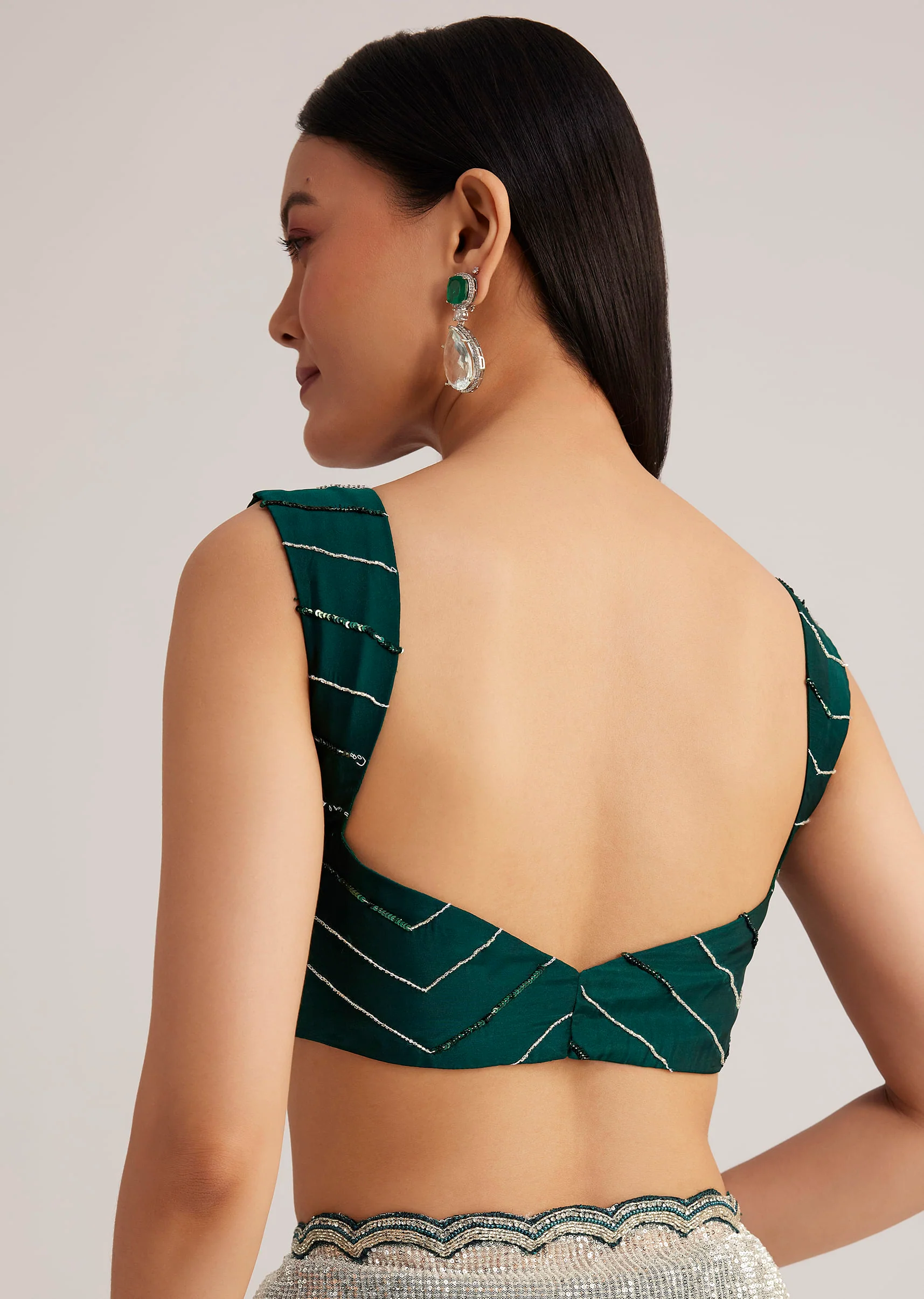 Green Ombre Saree With Sequins And Scallop Embroidery - Image 8