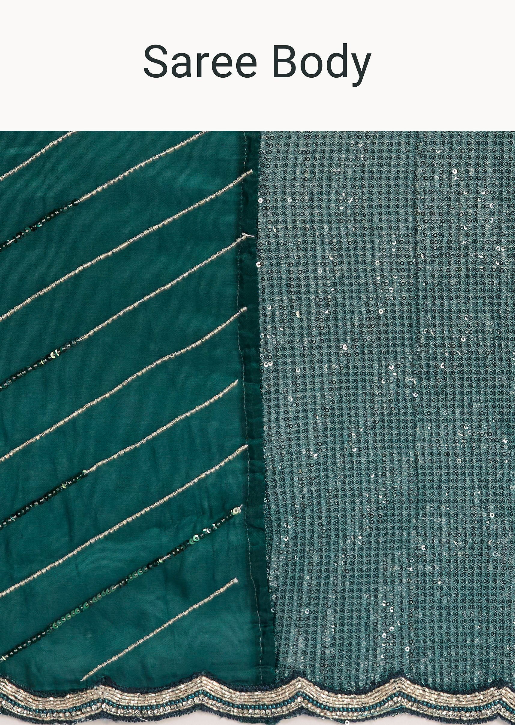 Green Ombre Saree With Sequins And Scallop Embroidery - Image 9