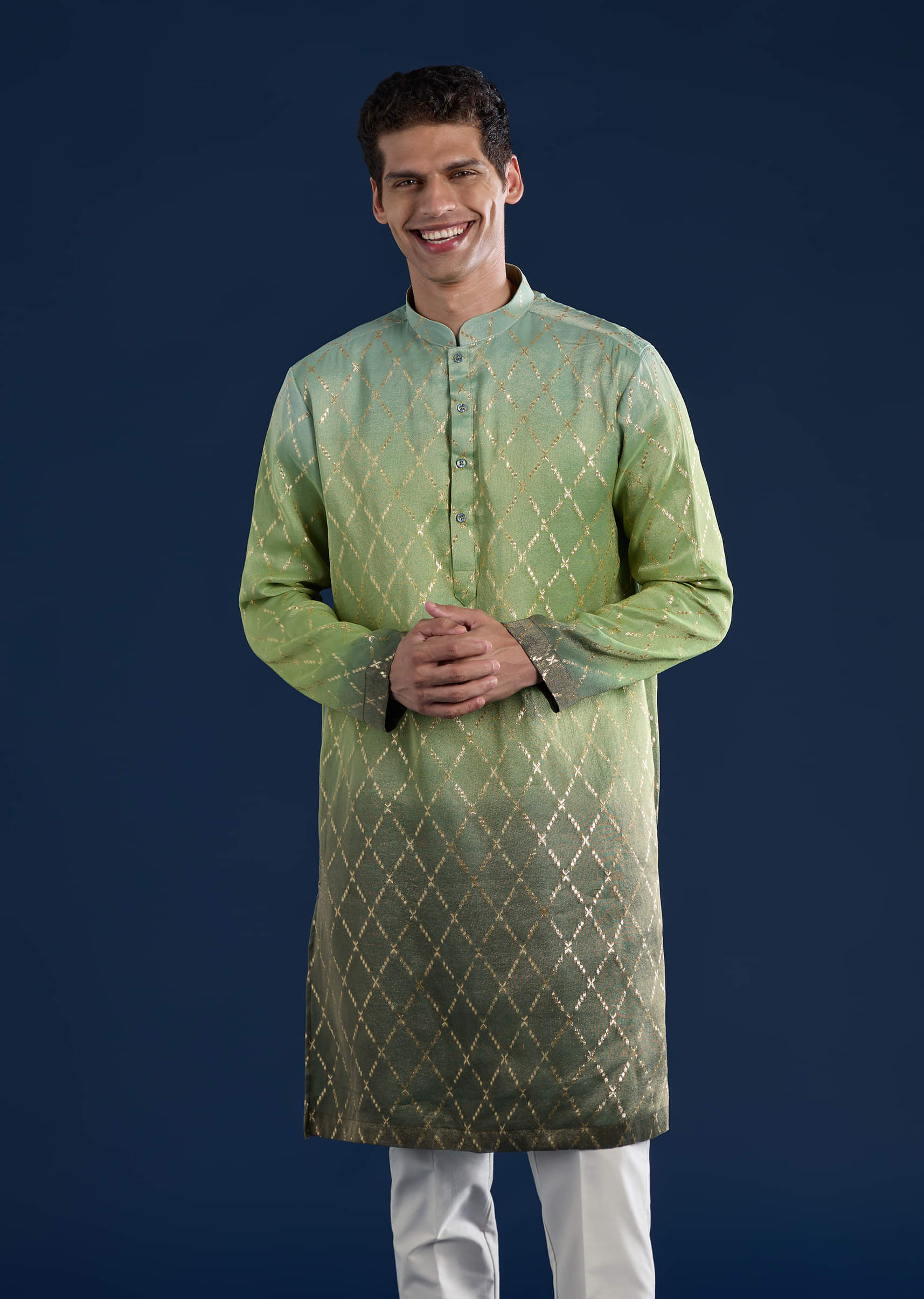 Green Ombre Silk Kurta Set with Dupatta - Image 6