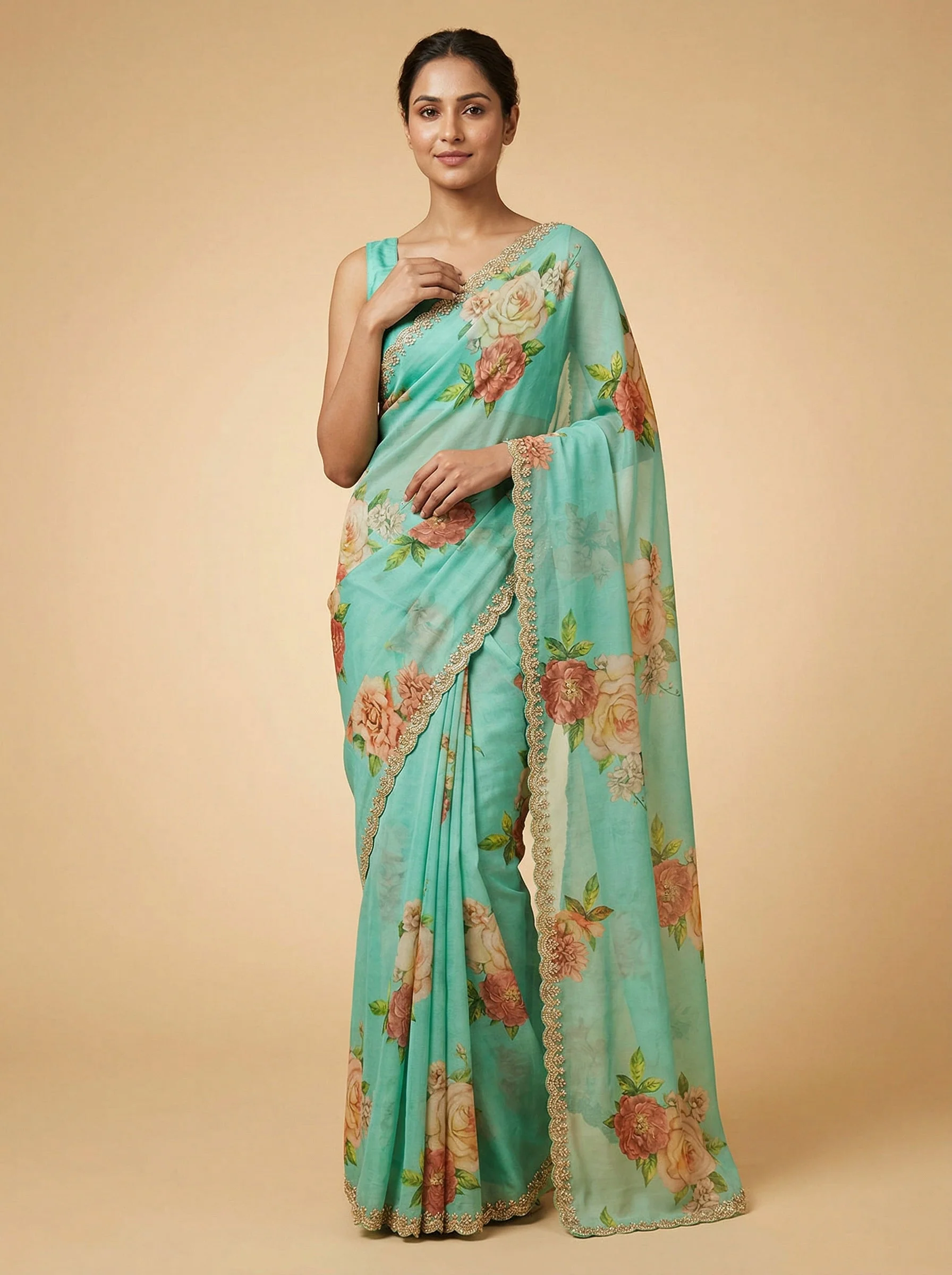 Green Polished Embroidered Saree