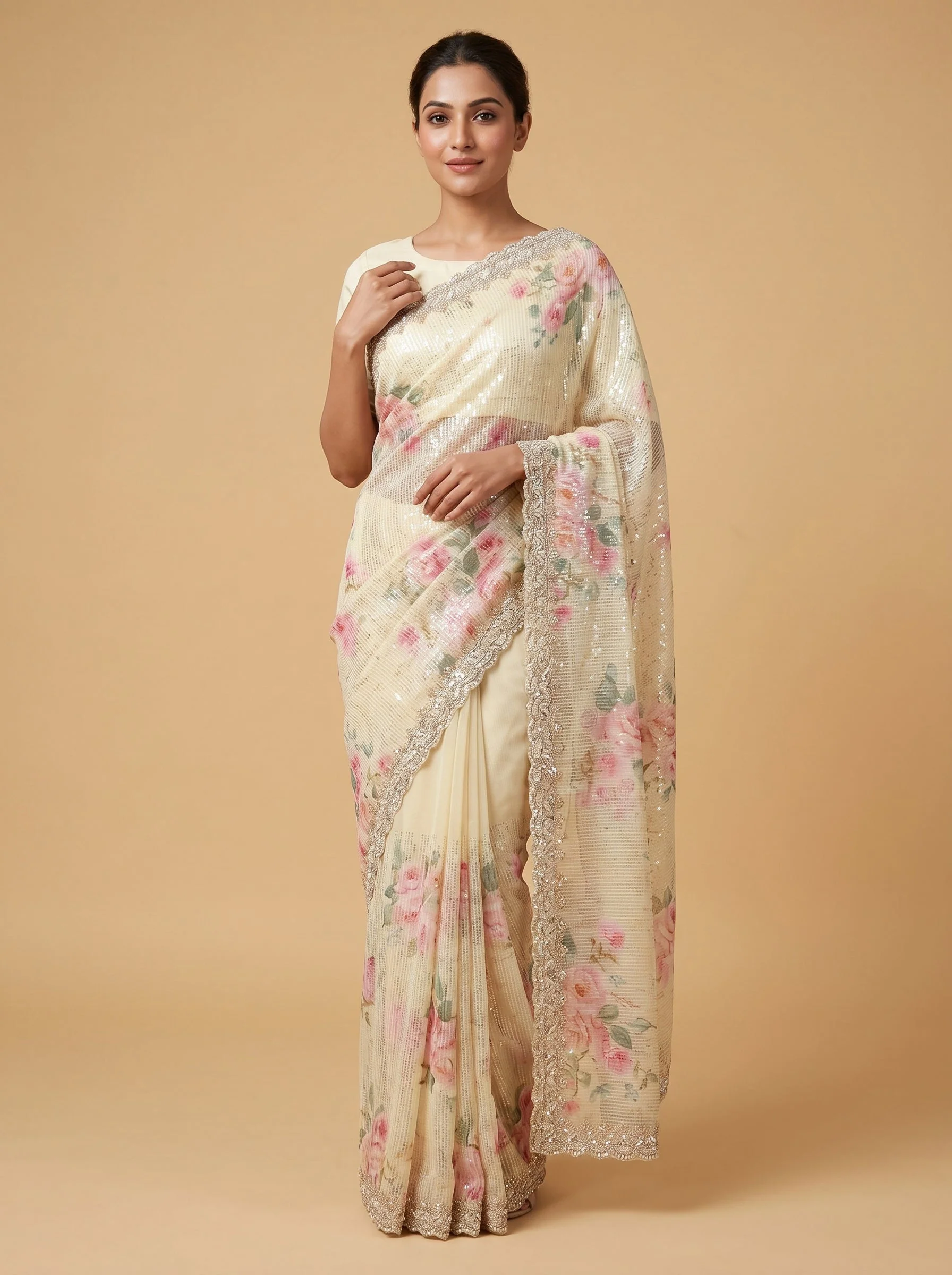 Green Polished Handcrafted Saree