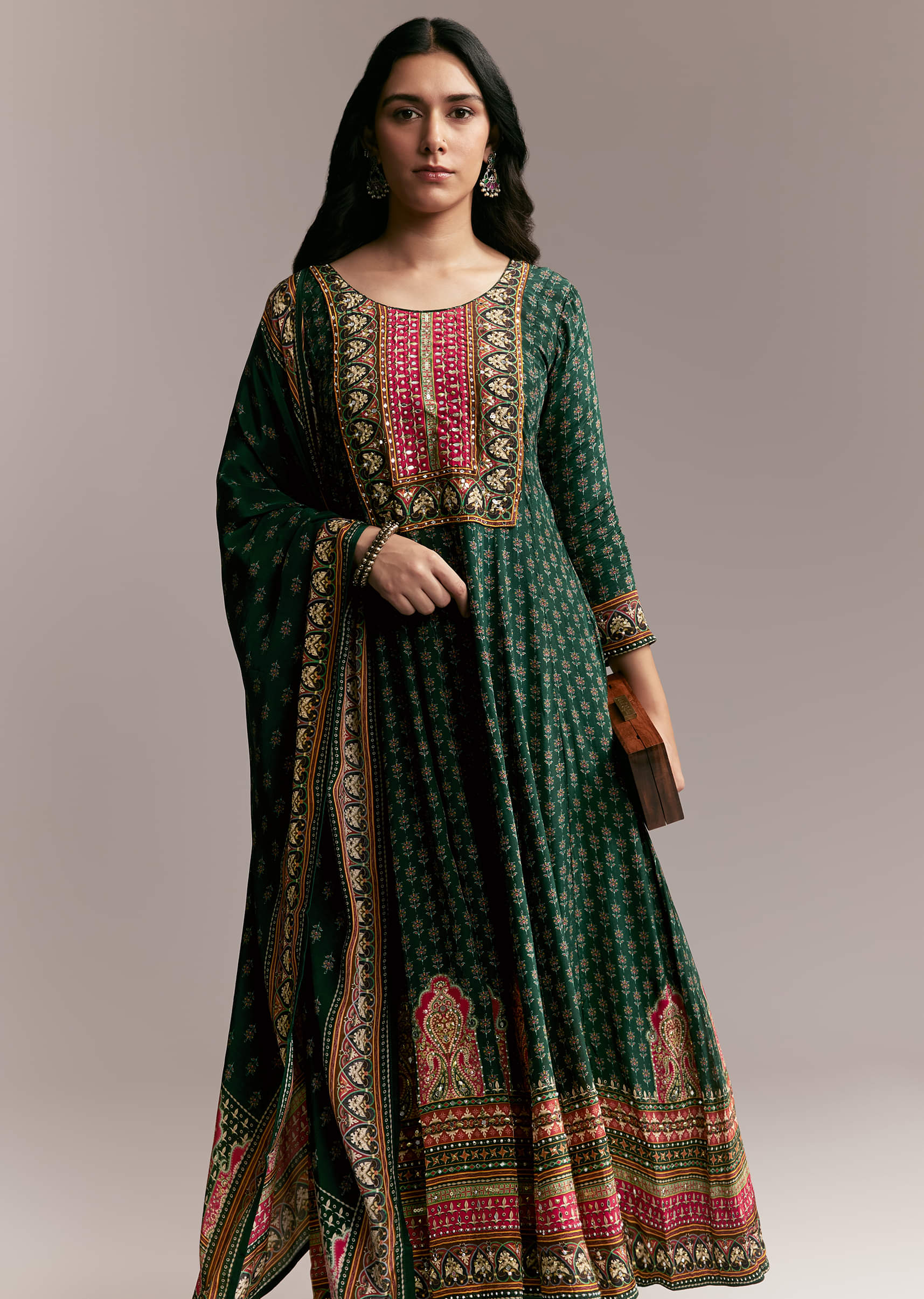 Green Printed Anarkali Set - Image 4