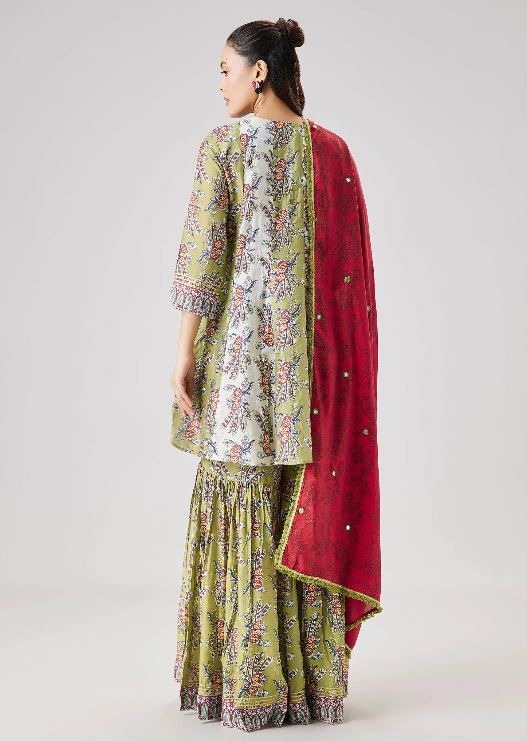 Green Printed Sharara Set With Dupatta - Image 5