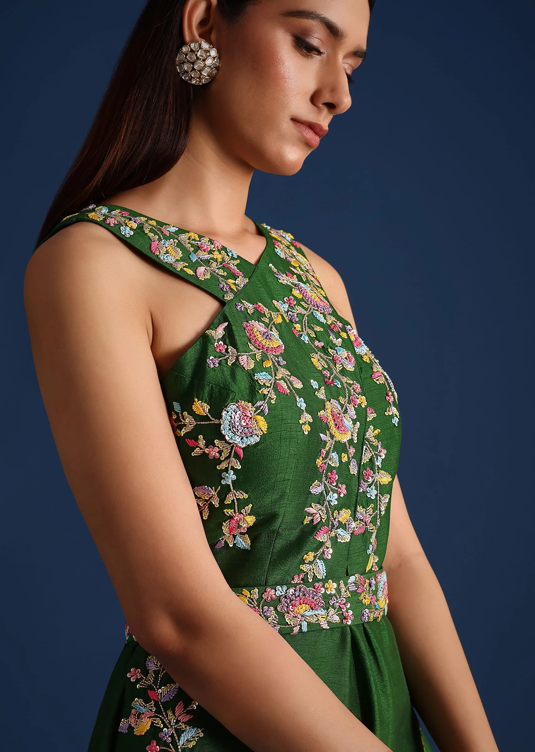 Green Resham Work Jumpsuit - Image 2