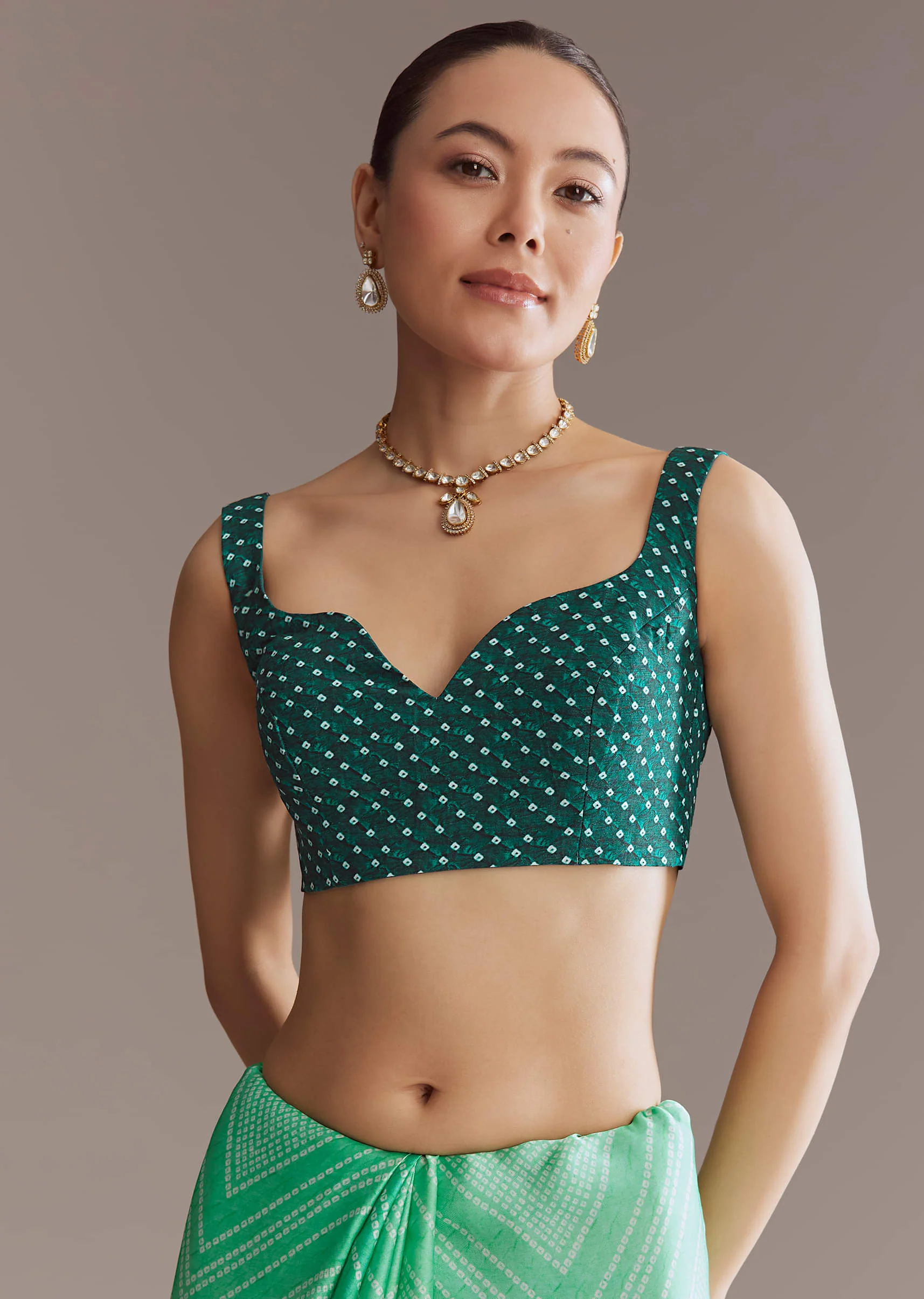 Green Satin Ombre Saree With Gota Patti Embroidery - Image 6