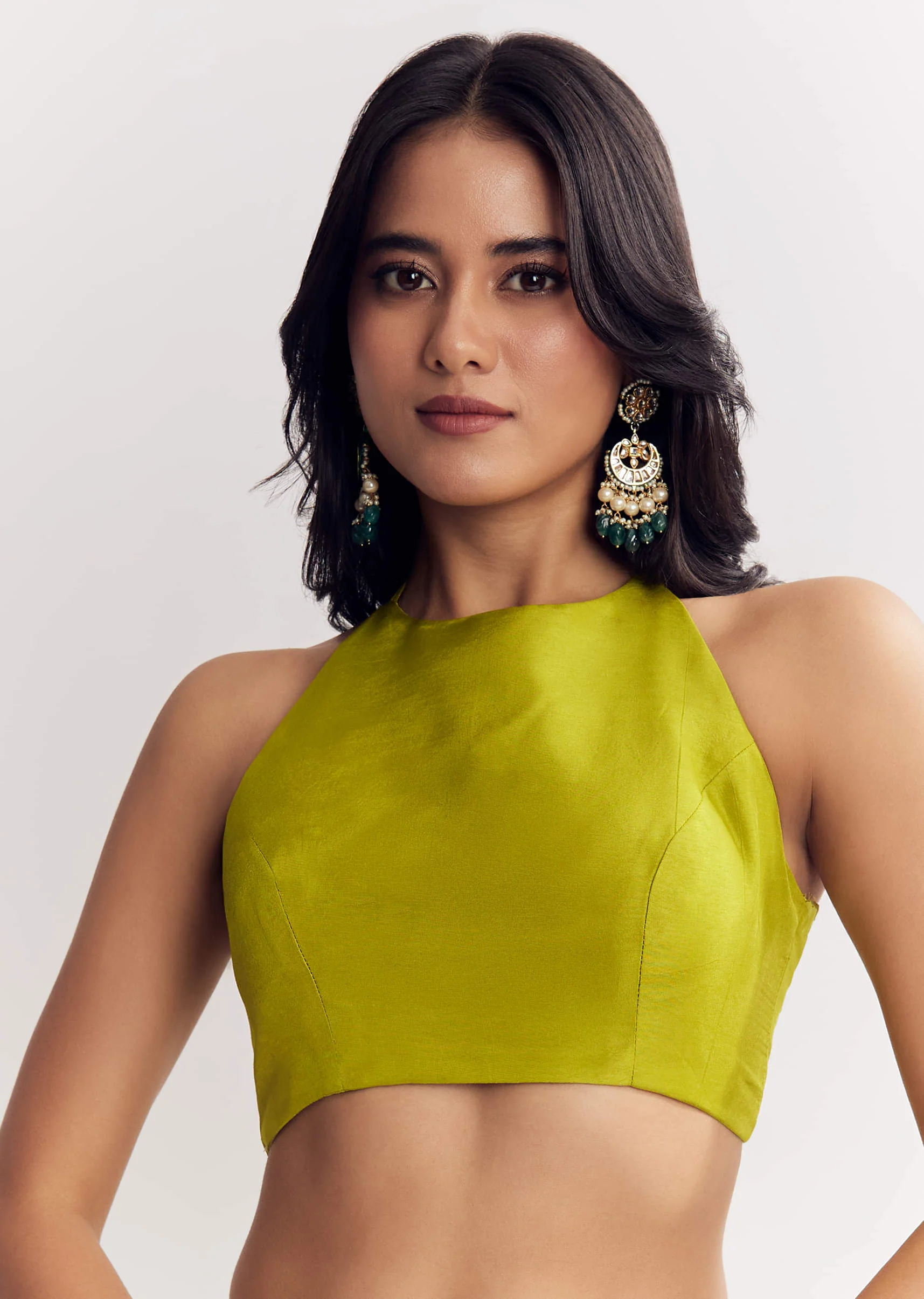 Green Satin Saree With Zari Vine Design - Image 7